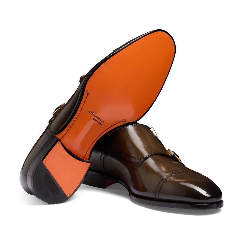 Men's dark brown leather double-buckle shoe 4