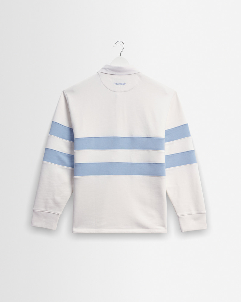 Rowhill - Ecru And Light Blue Stripe Loopback Rugby Shirt 6