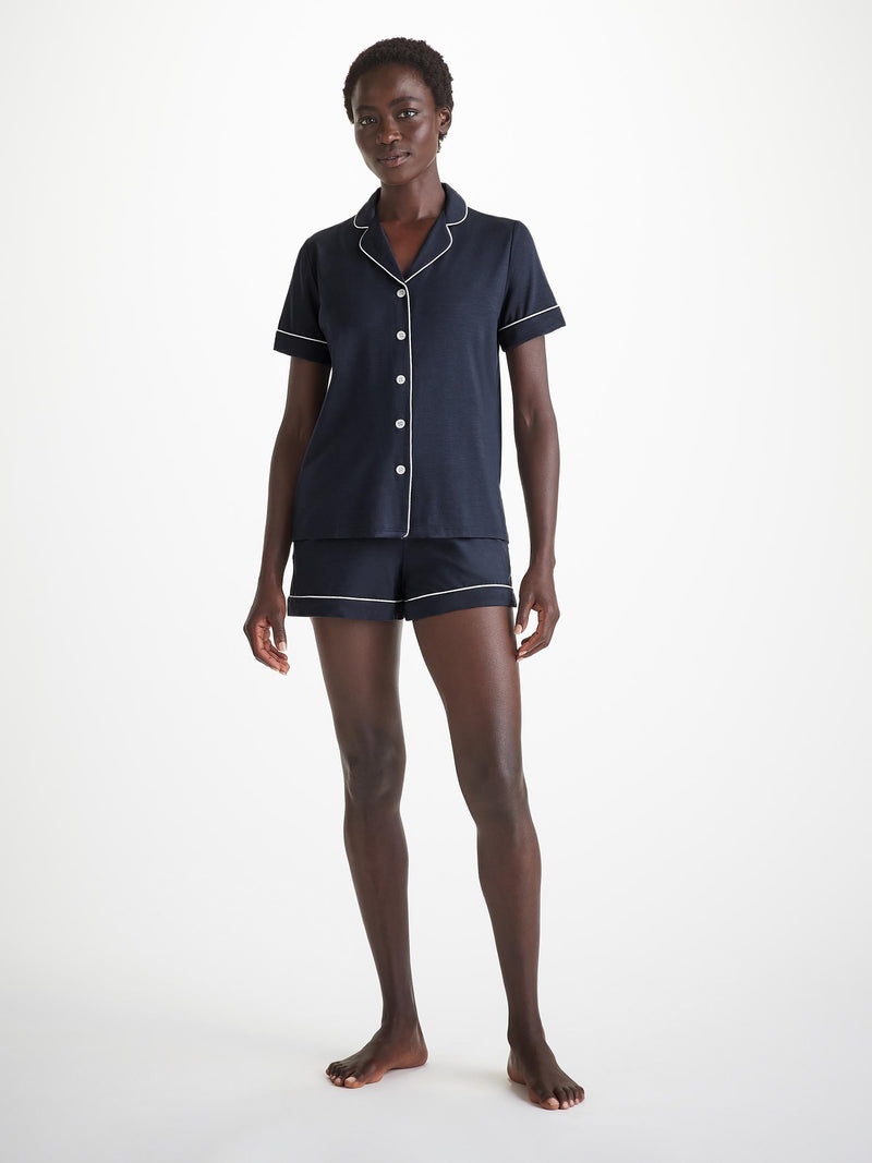Women's Short Pajamas Lara Micro Modal Stretch Navy - 3