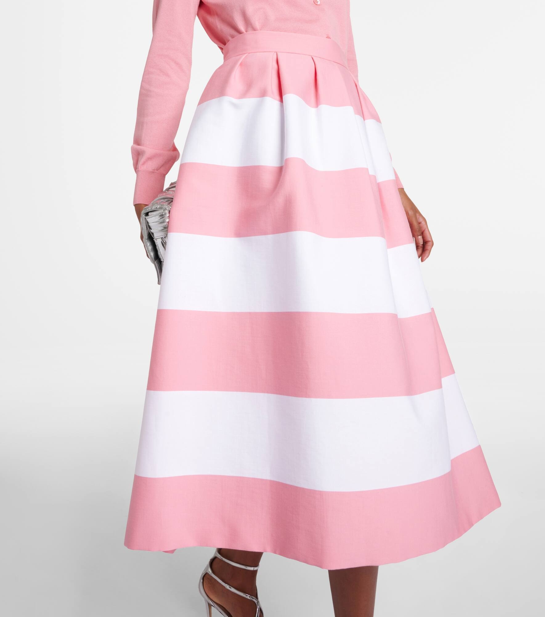 Striped pleated cotton-blend midi skirt - 5