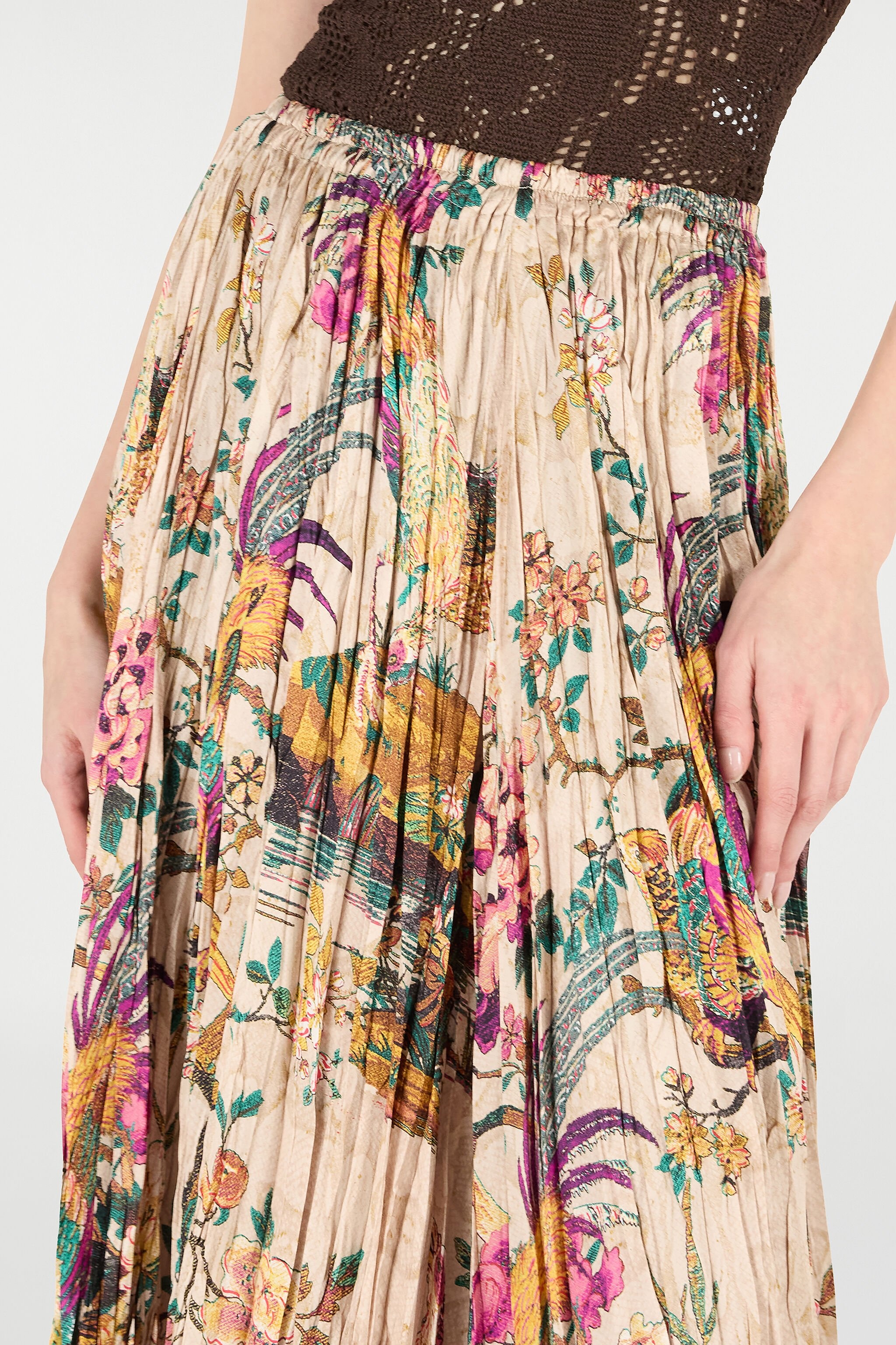 Midi Skirt with Floral and Pheasant Print - 6