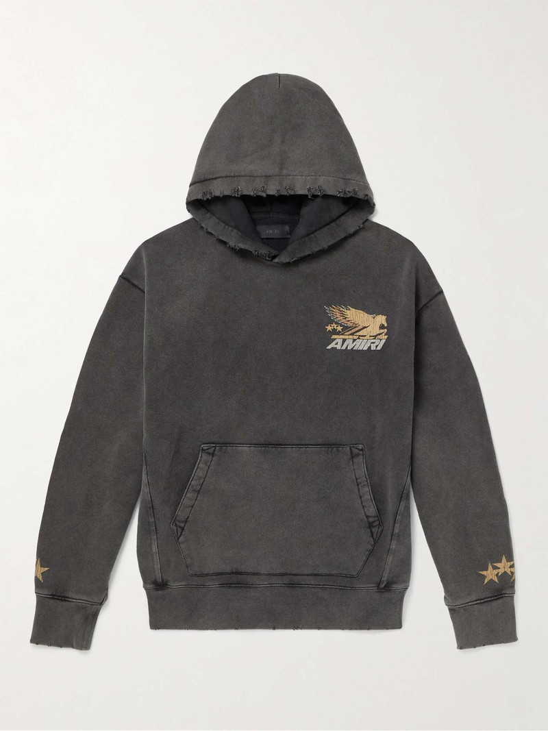 Vintage Pegasus Distressed Logo-Print Cotton-Jersey Hoodie - 1