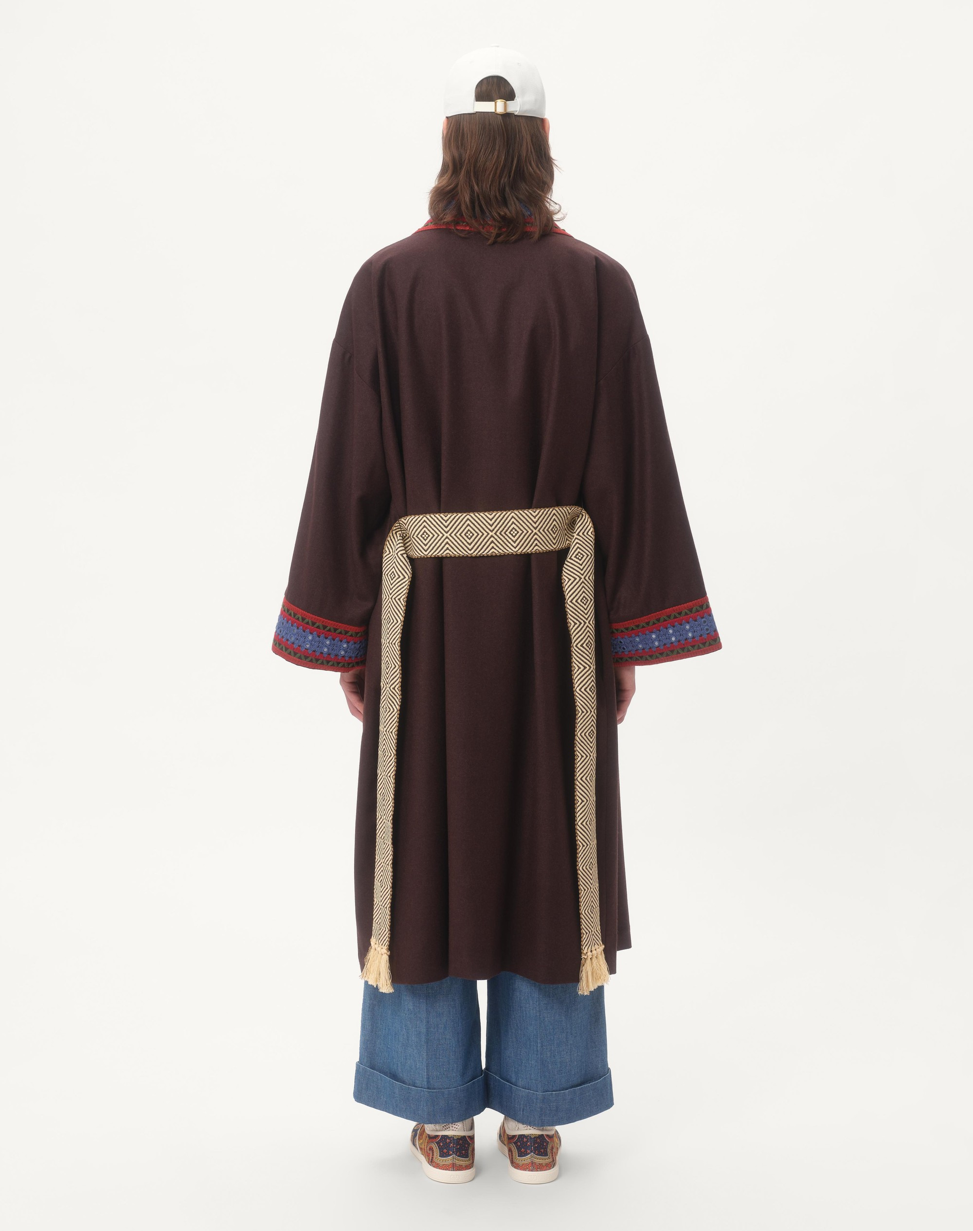 WOOL FLANNEL ROBE COAT WITH JACQUARD BELT - 9