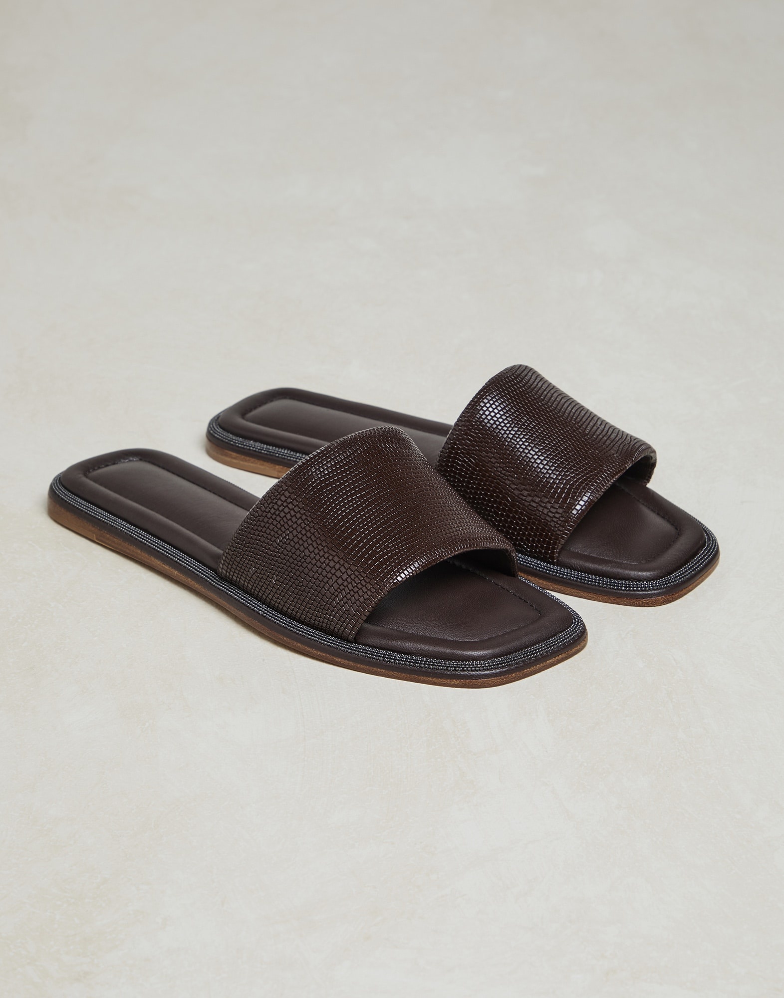 Lizard print leather flats with shiny welt - 2