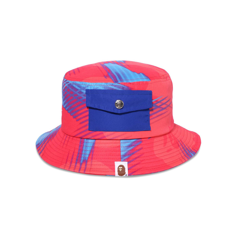 A BATHING APE® BAPE Stroke Camo Pocket Bucket Hat 'Red' outlook