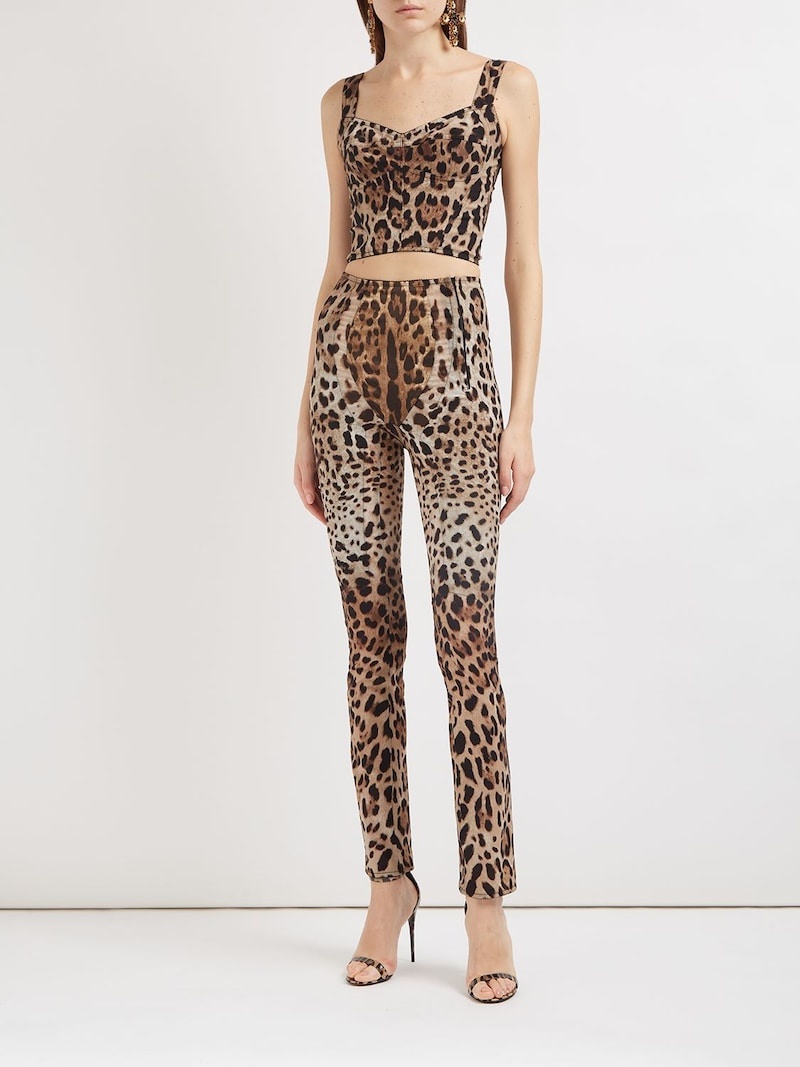 Leopard print stretch straight pants - 2