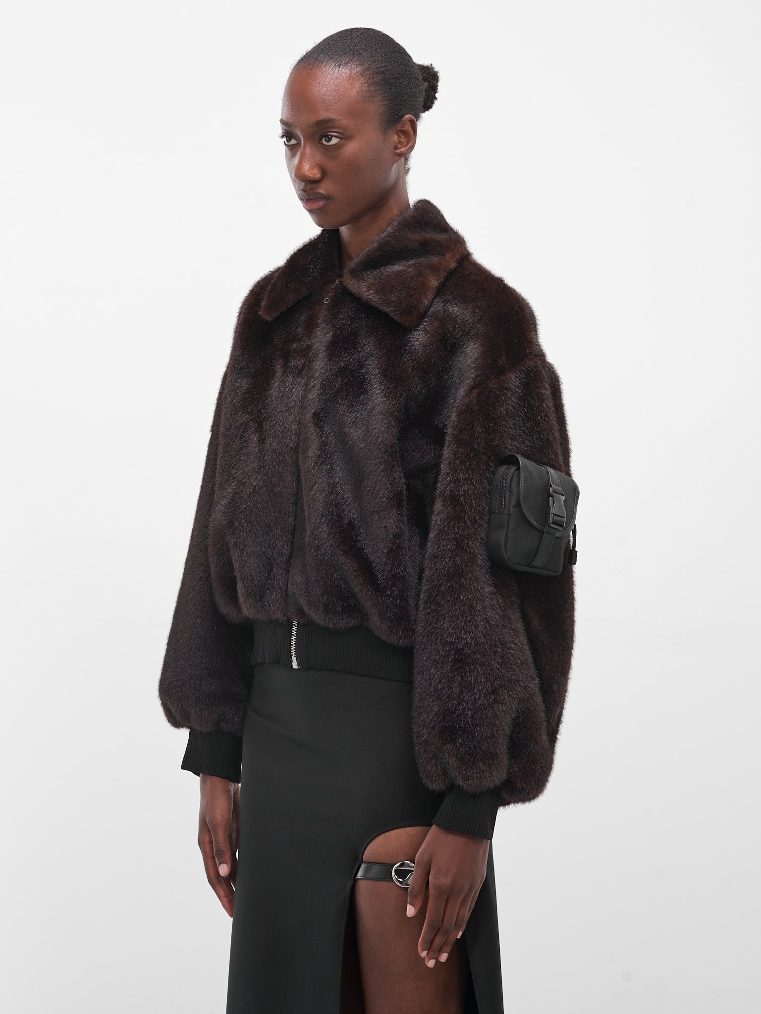 Brown Vegan Fur Bomber Jacket - 2