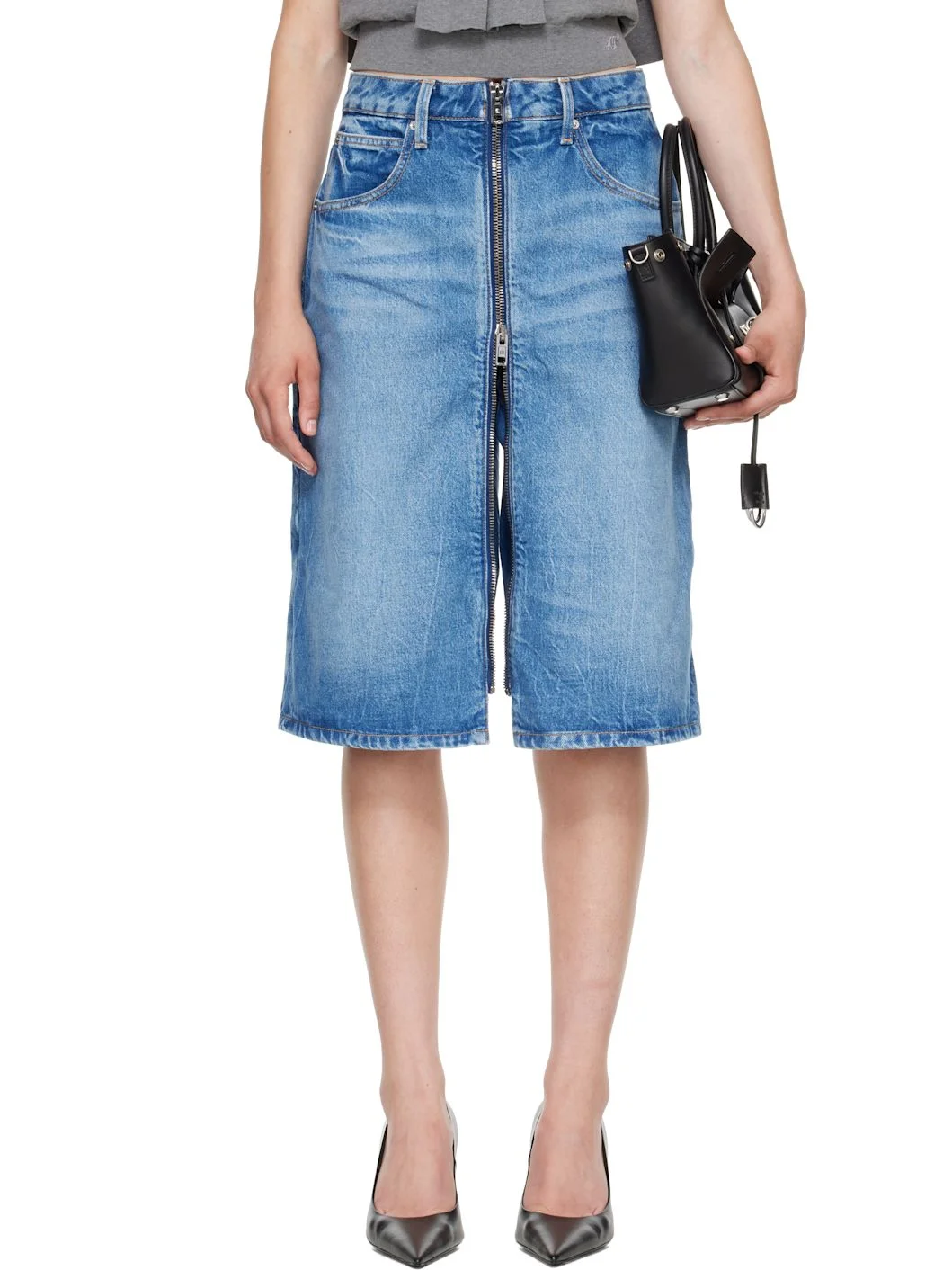 Blue Zip Front Midi Skort - 1
