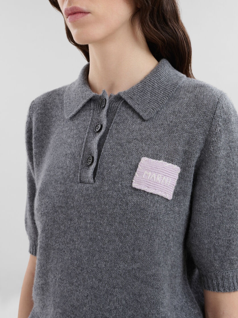 GREY CASHMERE POLO JUMPER WITH MARNI PATCH - 4