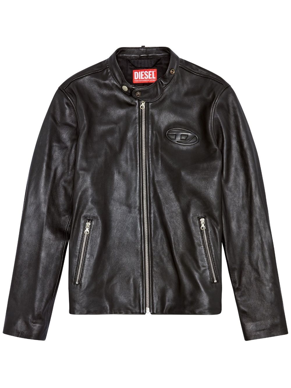 long-sleeved leather biker jacket - 1