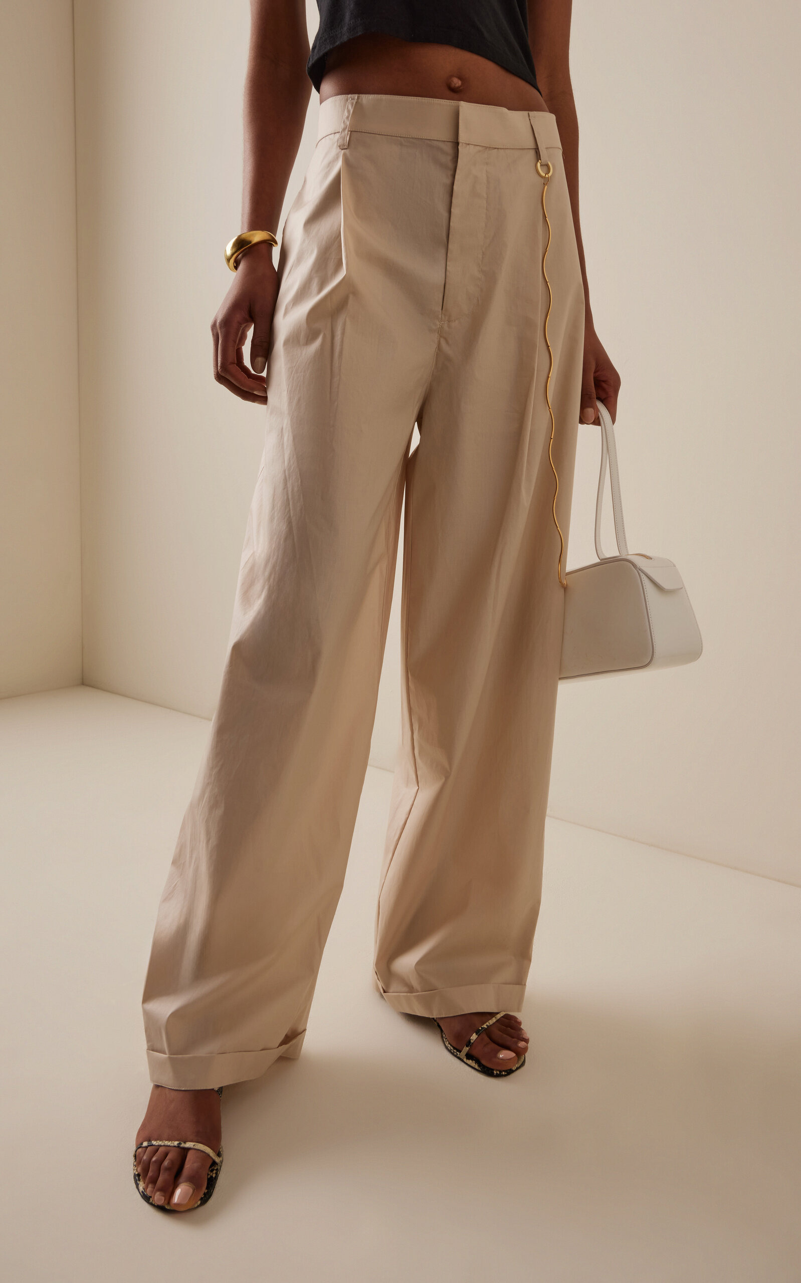 Danielle Wide-Leg Cotton Poplin Trousers neutral - 3