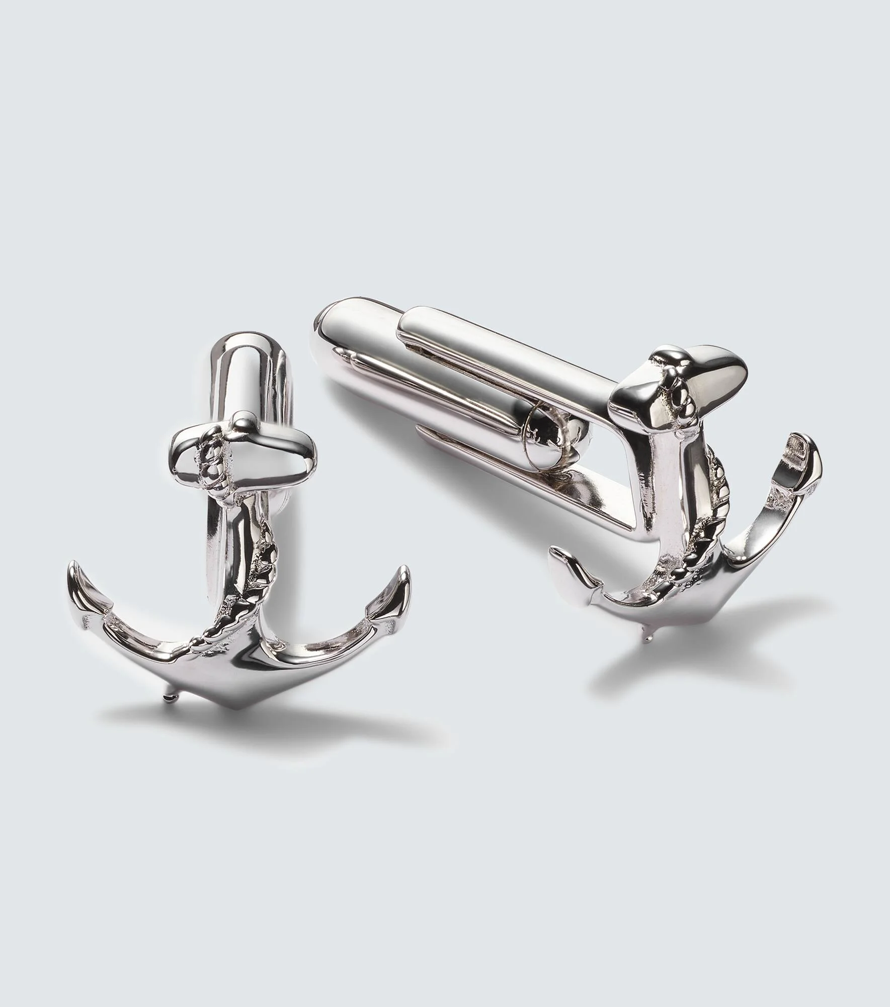 Anchor rhodium-plated sterling silver cufflinks - 1