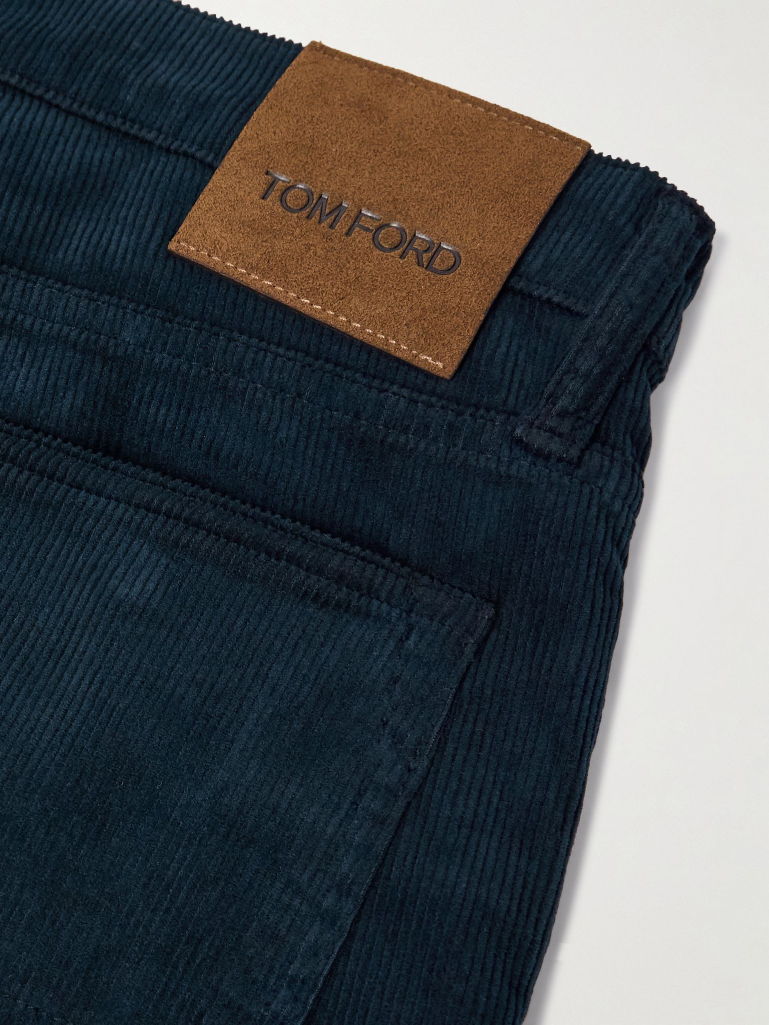 Slim-Fit Cotton-Blend Corduroy Trousers Navy - 5