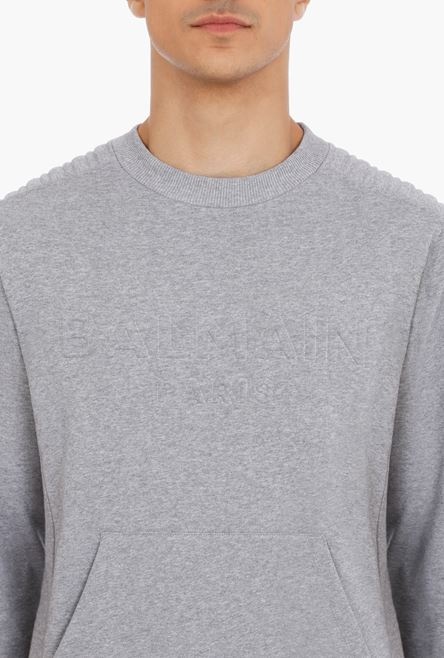 Gray cotton sweatshirt with embossed gray Balmain Paris logo - 6