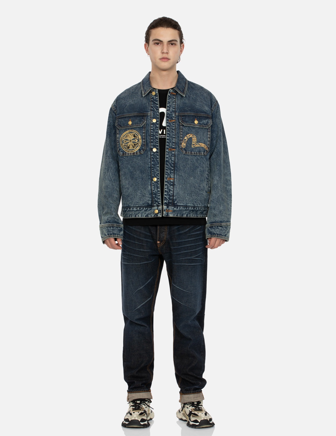 KAMON AND SEAGULL BROCADE APPLIQUÉ WITH CARP EMBRODIERY RELAX FIT DENIM JACKET - 6