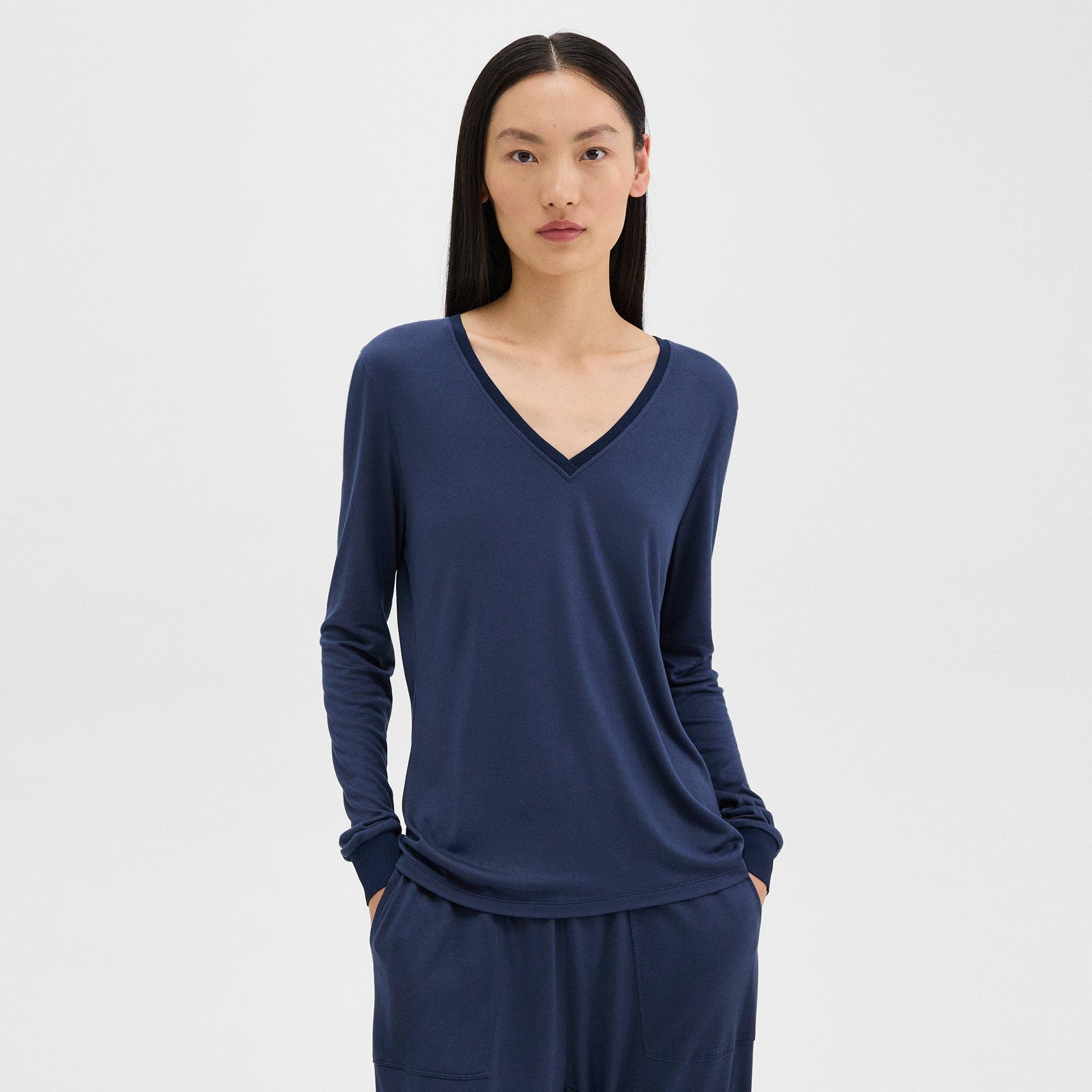 Ribbed V-Neck Top in Silk-Modal - 3