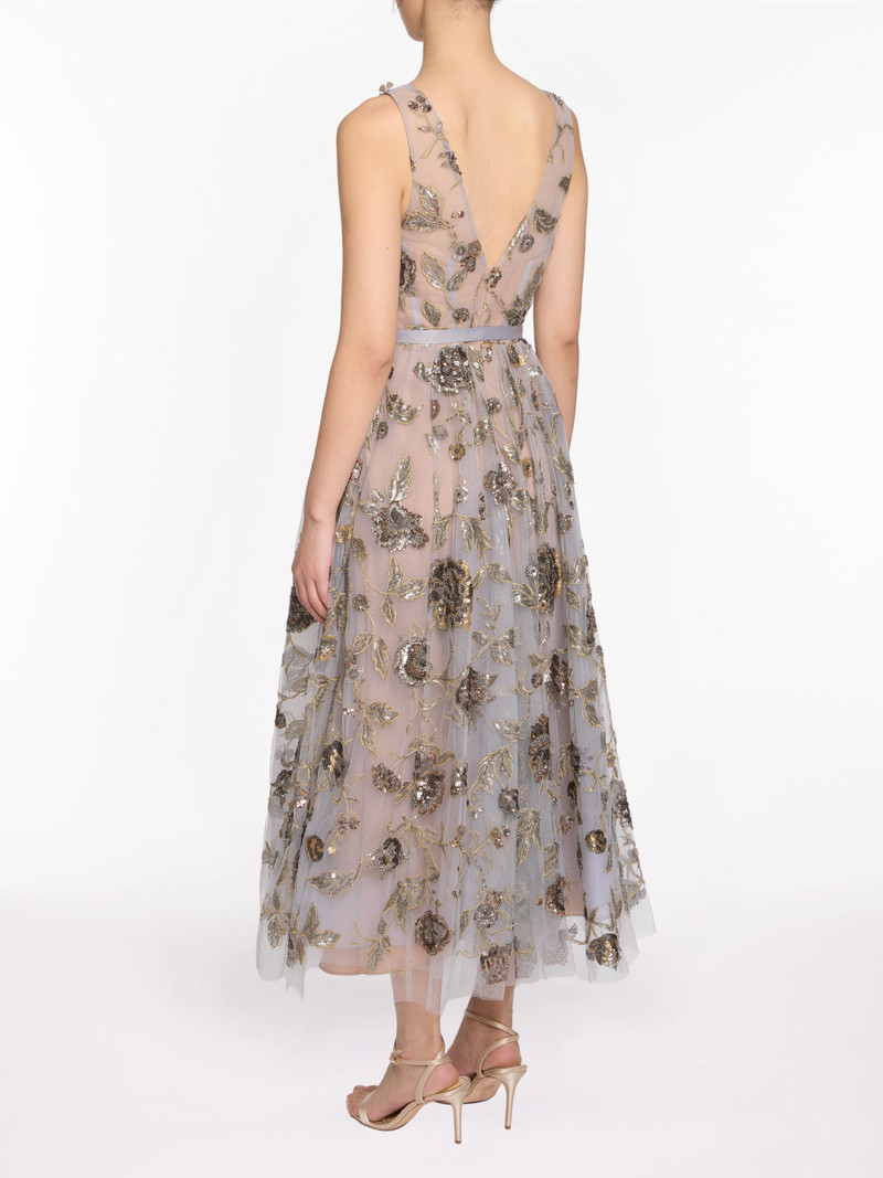 Marchesa SLEEVELESS EMBROIDERED TULLE MIDI DRESS outlook