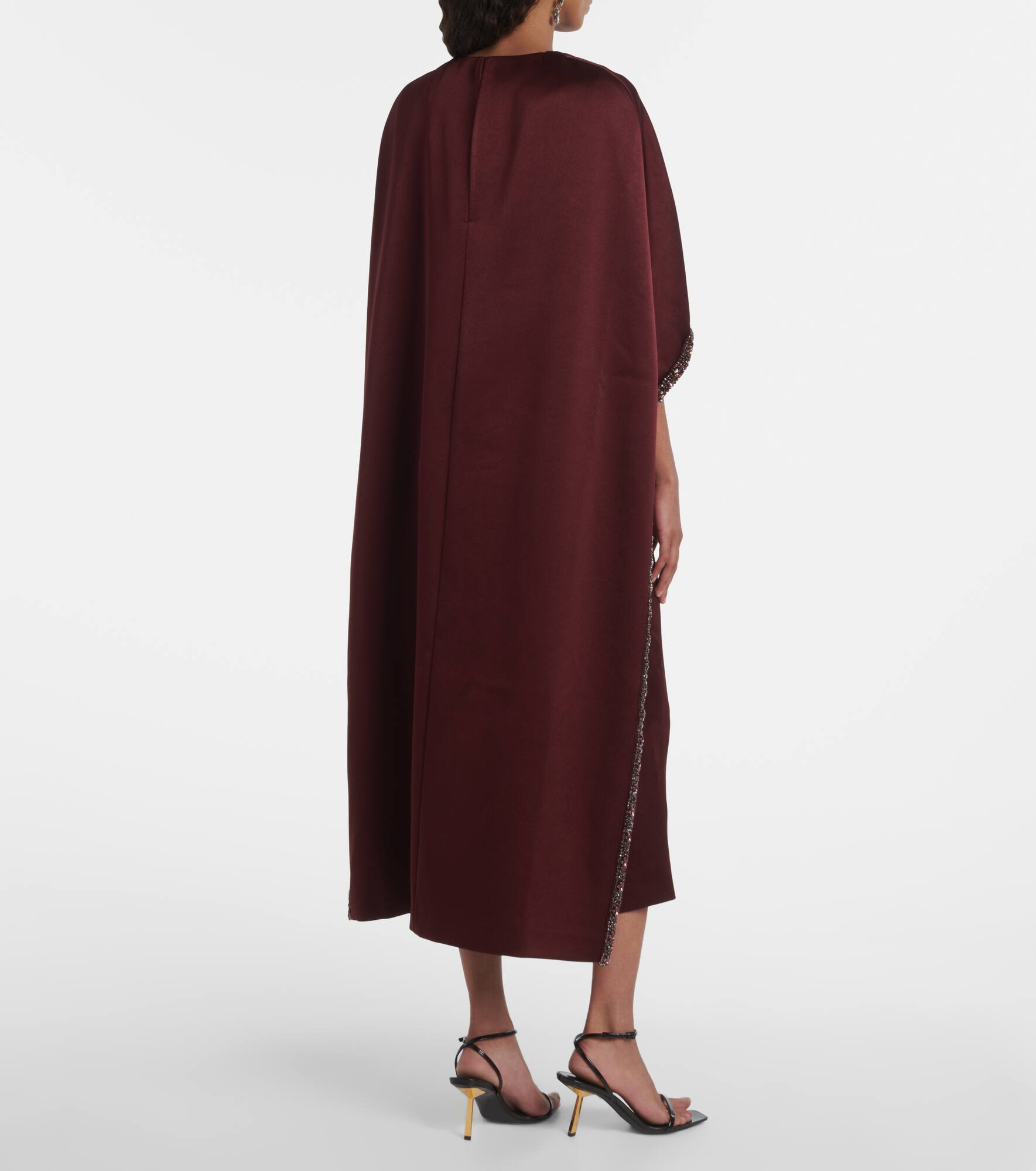 Embellished caped satin crêpe midi dress - 3