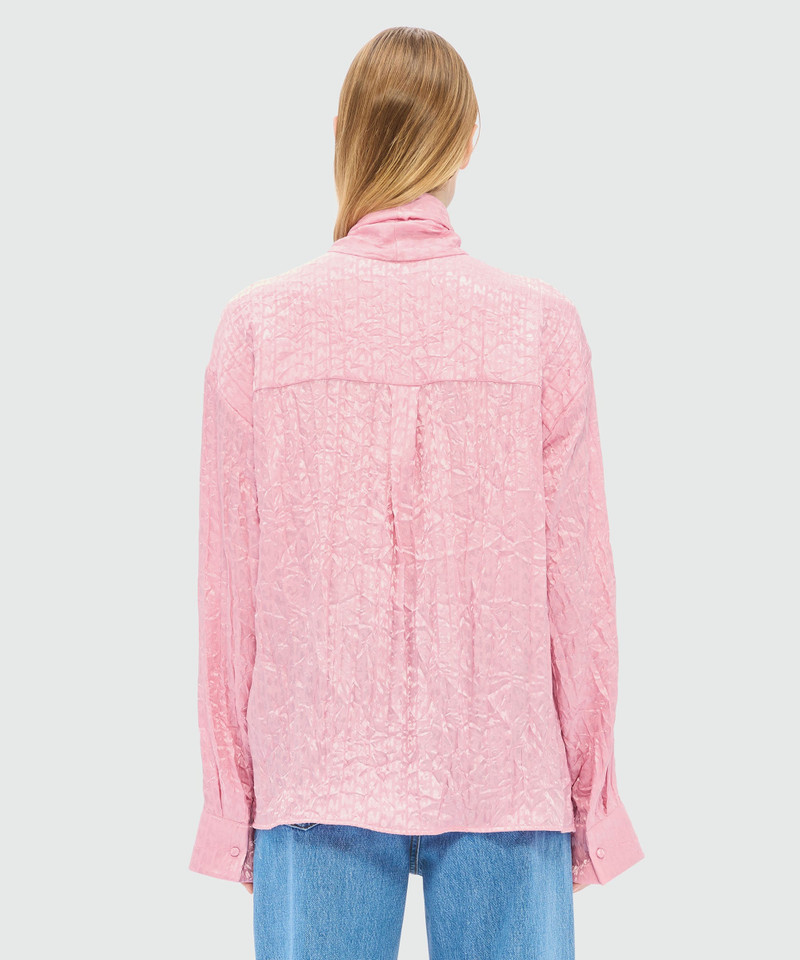 Pink satin shirt with a wrinkled effect and a jacquard "TheMwave" motif 3