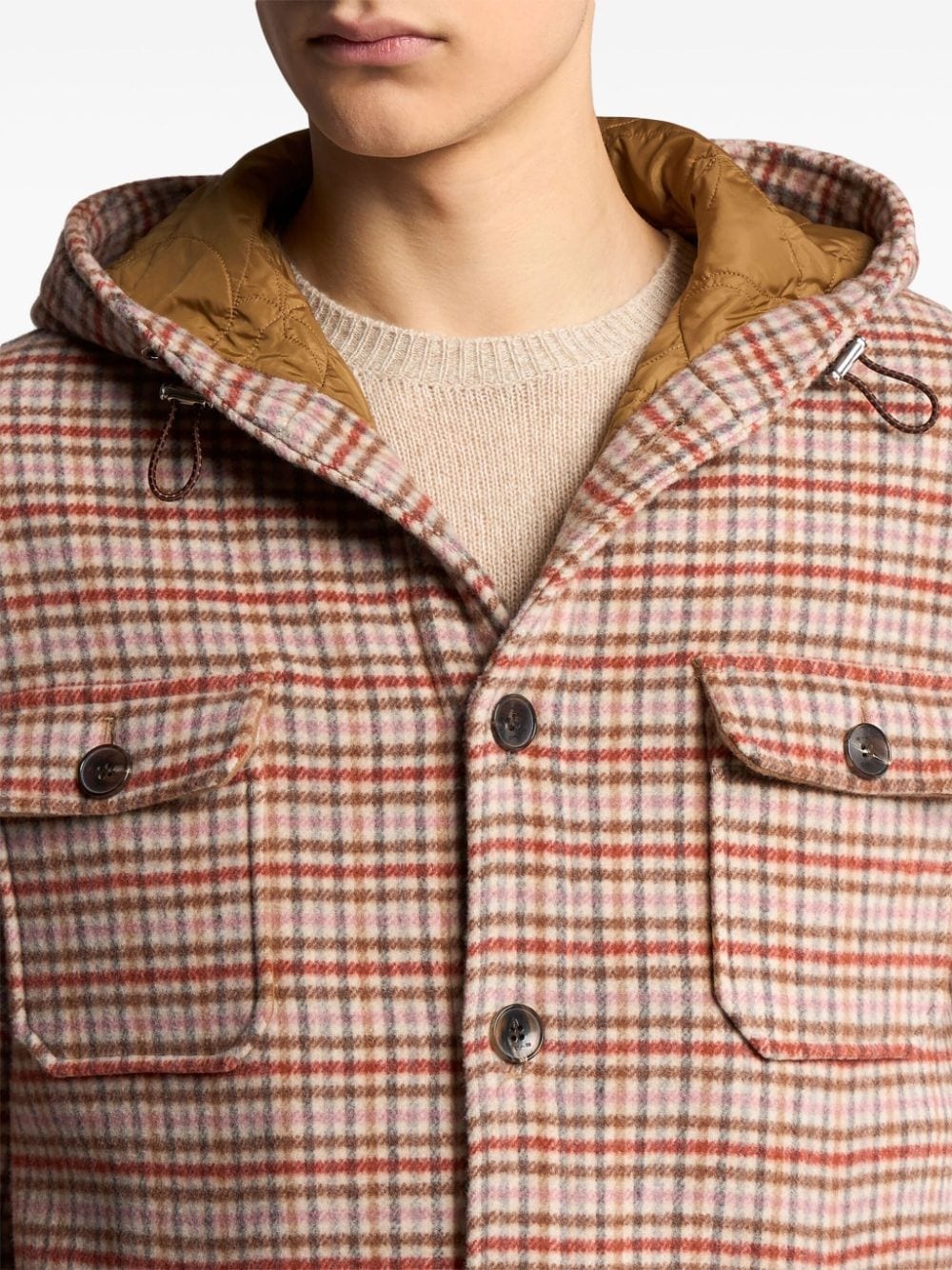 tartan-check hooded shirt jacket - 4