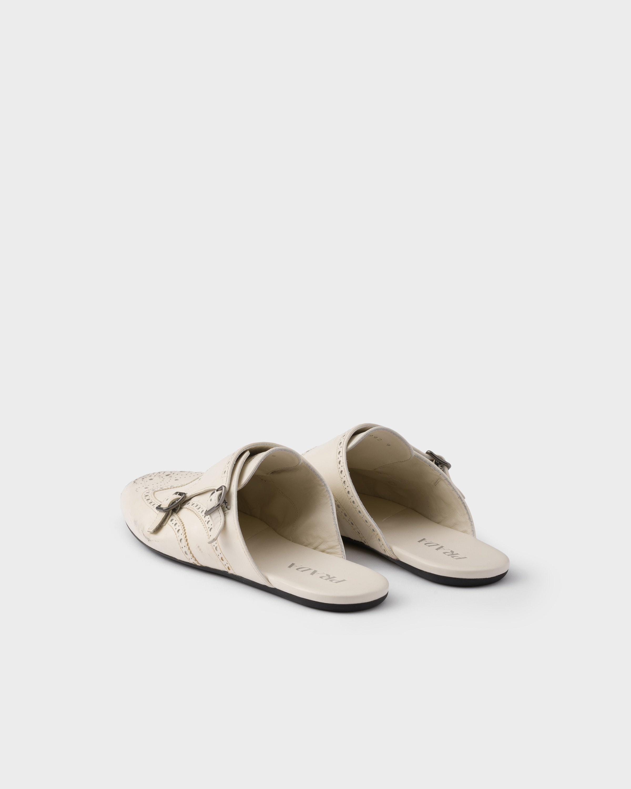 Shuffle antiqued leather double monk strap mules - 5