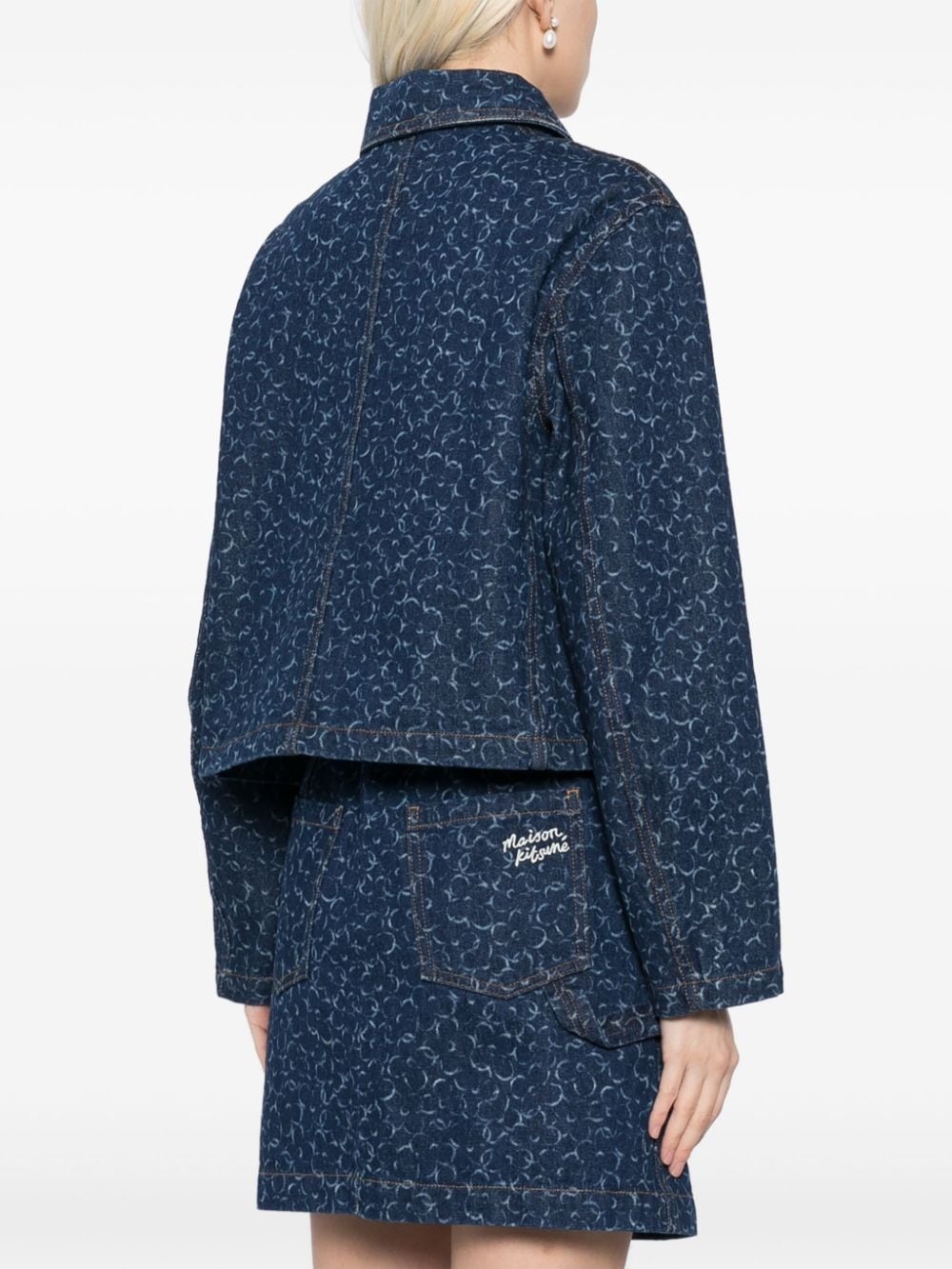 geometric-patterned denim jacket - 4