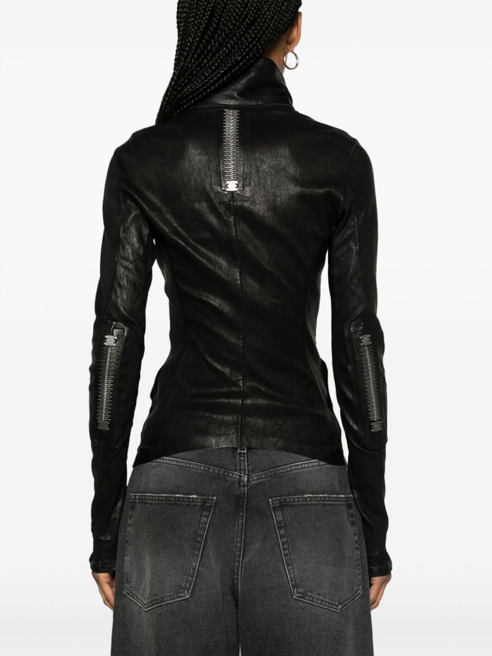 zip-detail leather jacket - 4