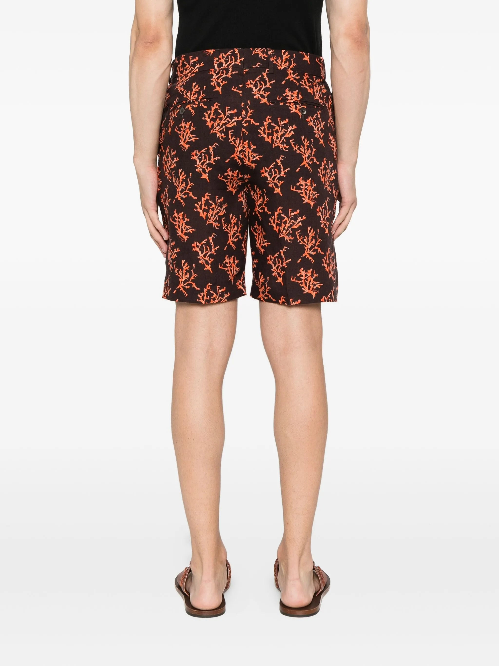 coral-print linen shorts - 4