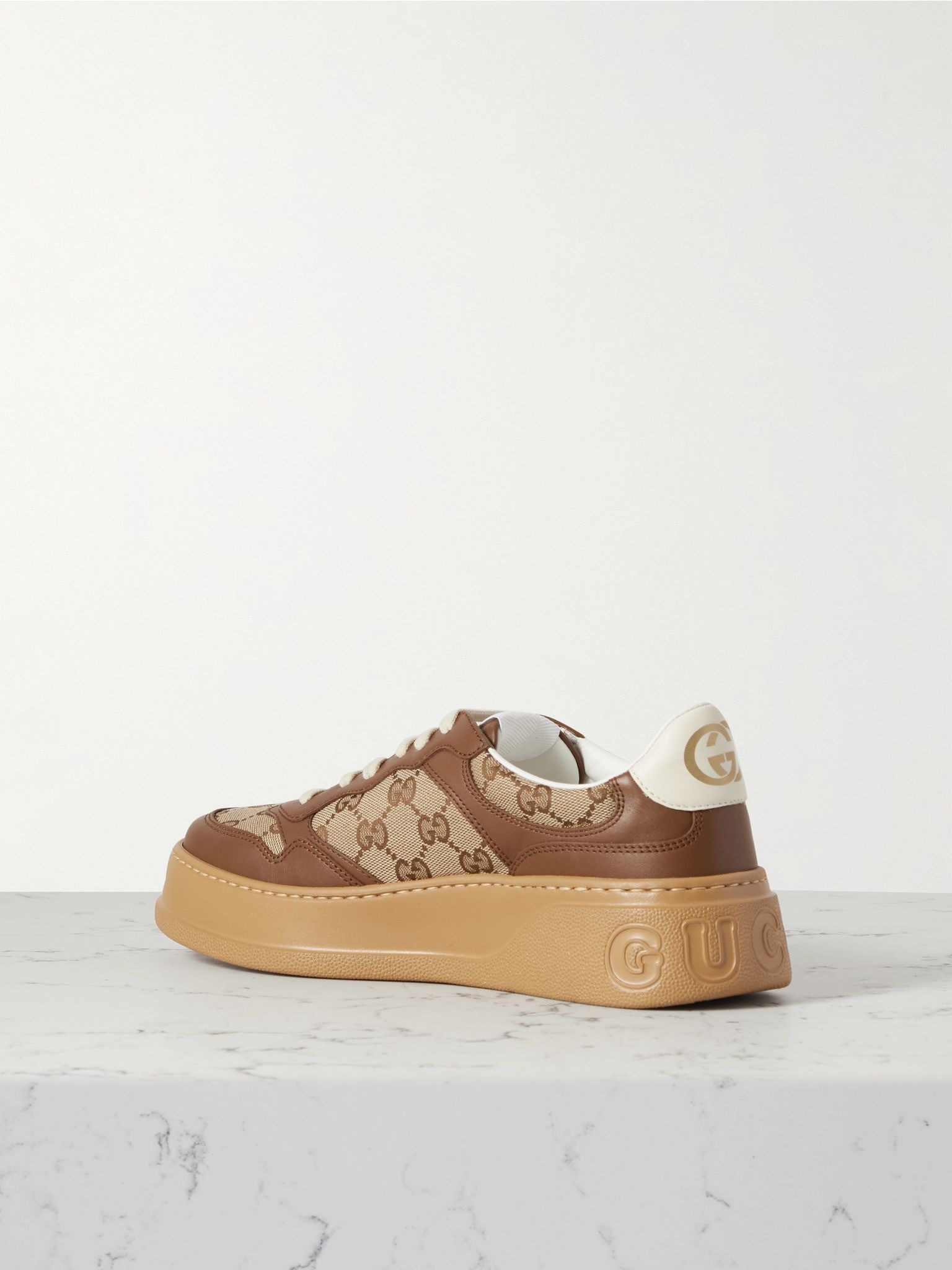 GG leather and canvas sneakers Beige - 3