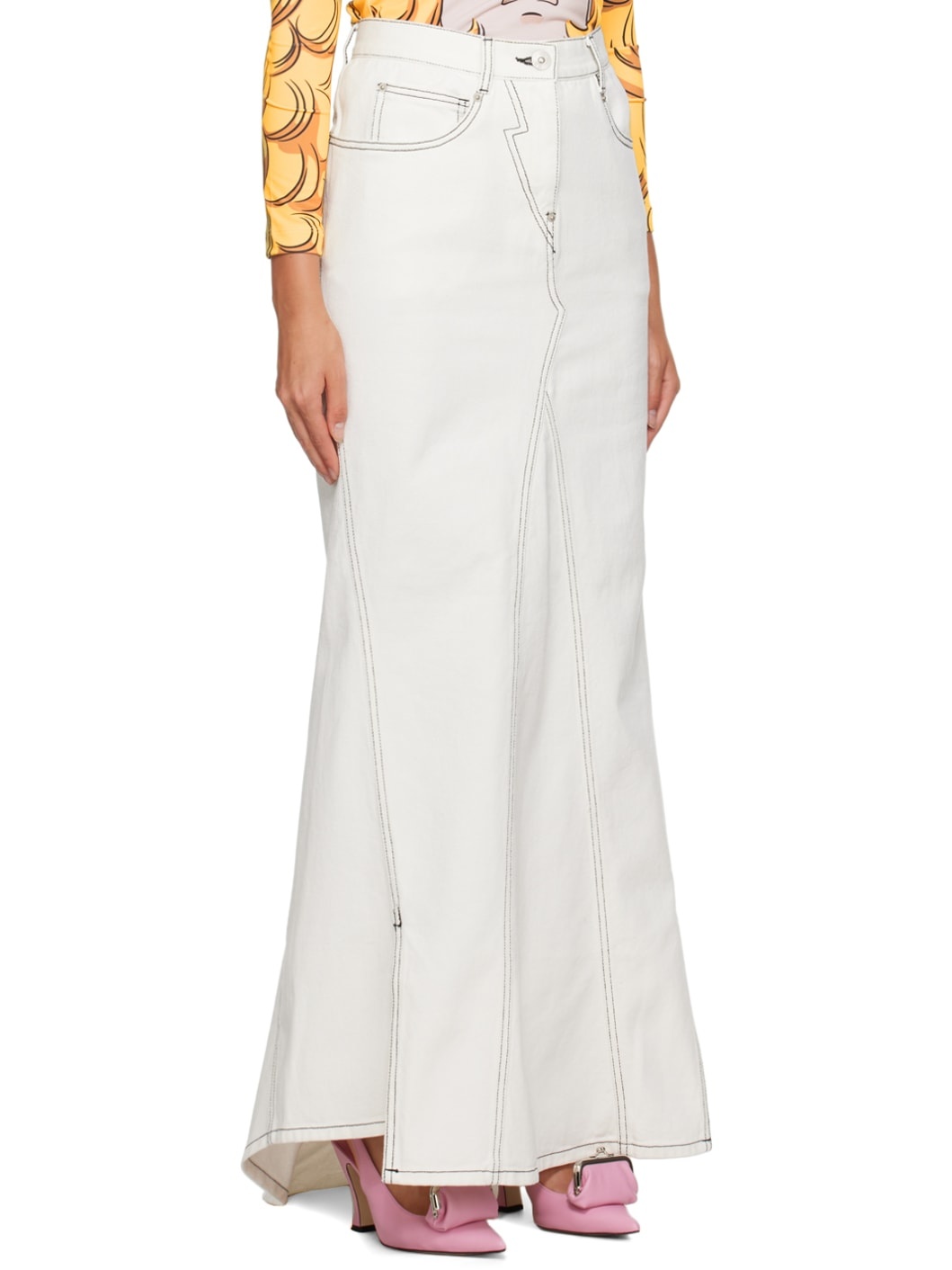 White Vented Denim Maxi Skirt - 2