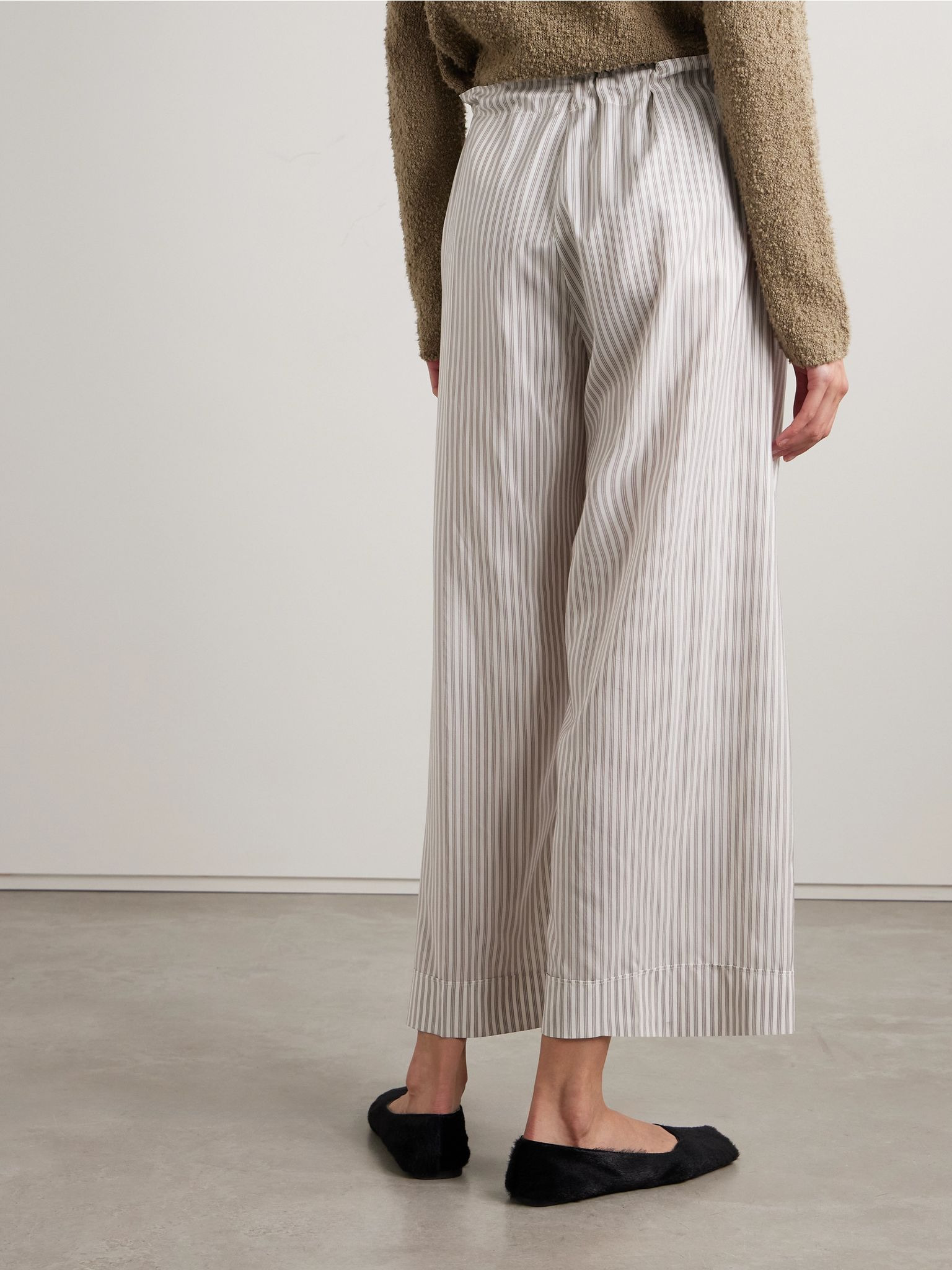 Yayah cropped striped silk wide-leg pants Off-white - 4