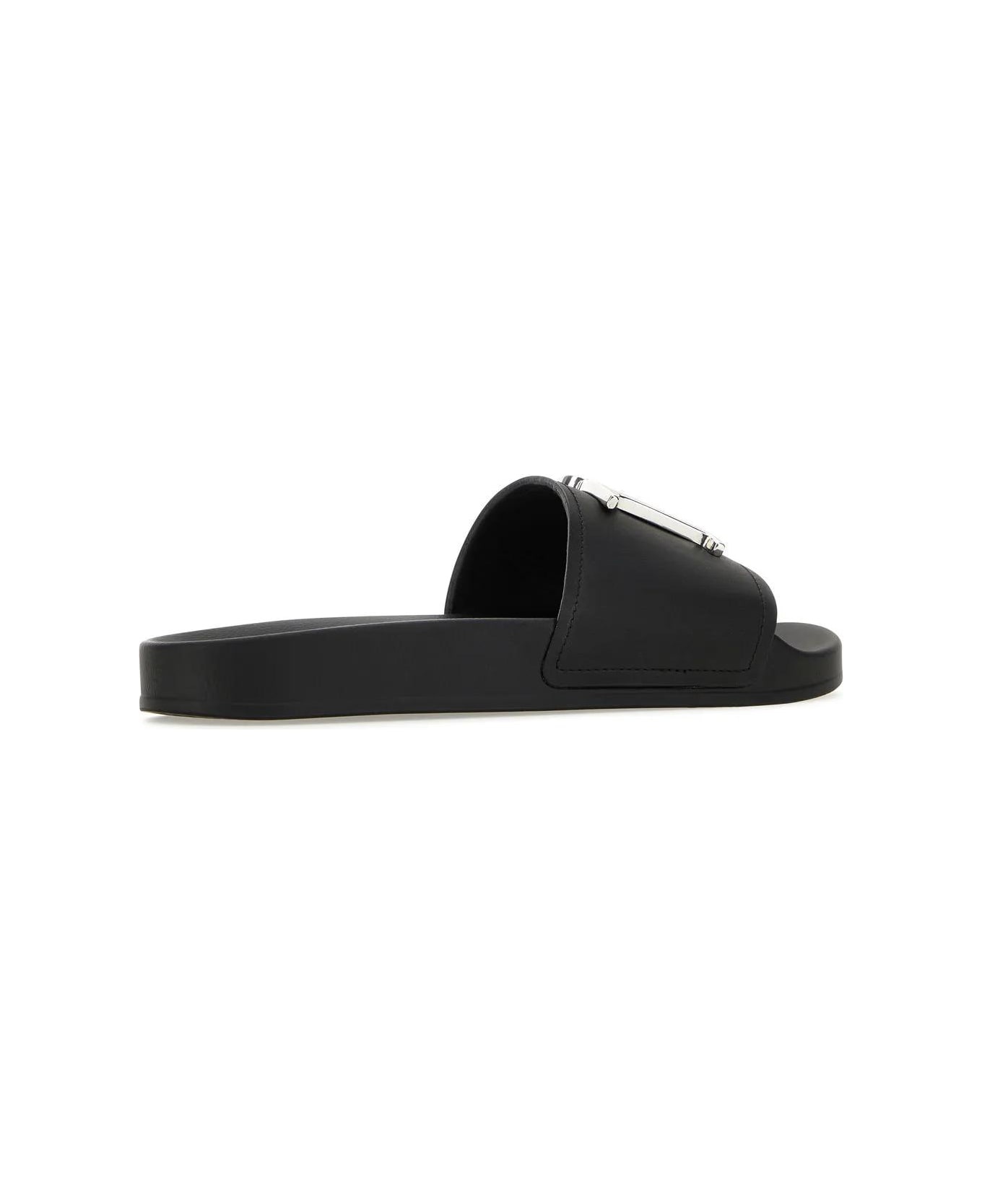 Black Leather D2 Statement Slippers - 3