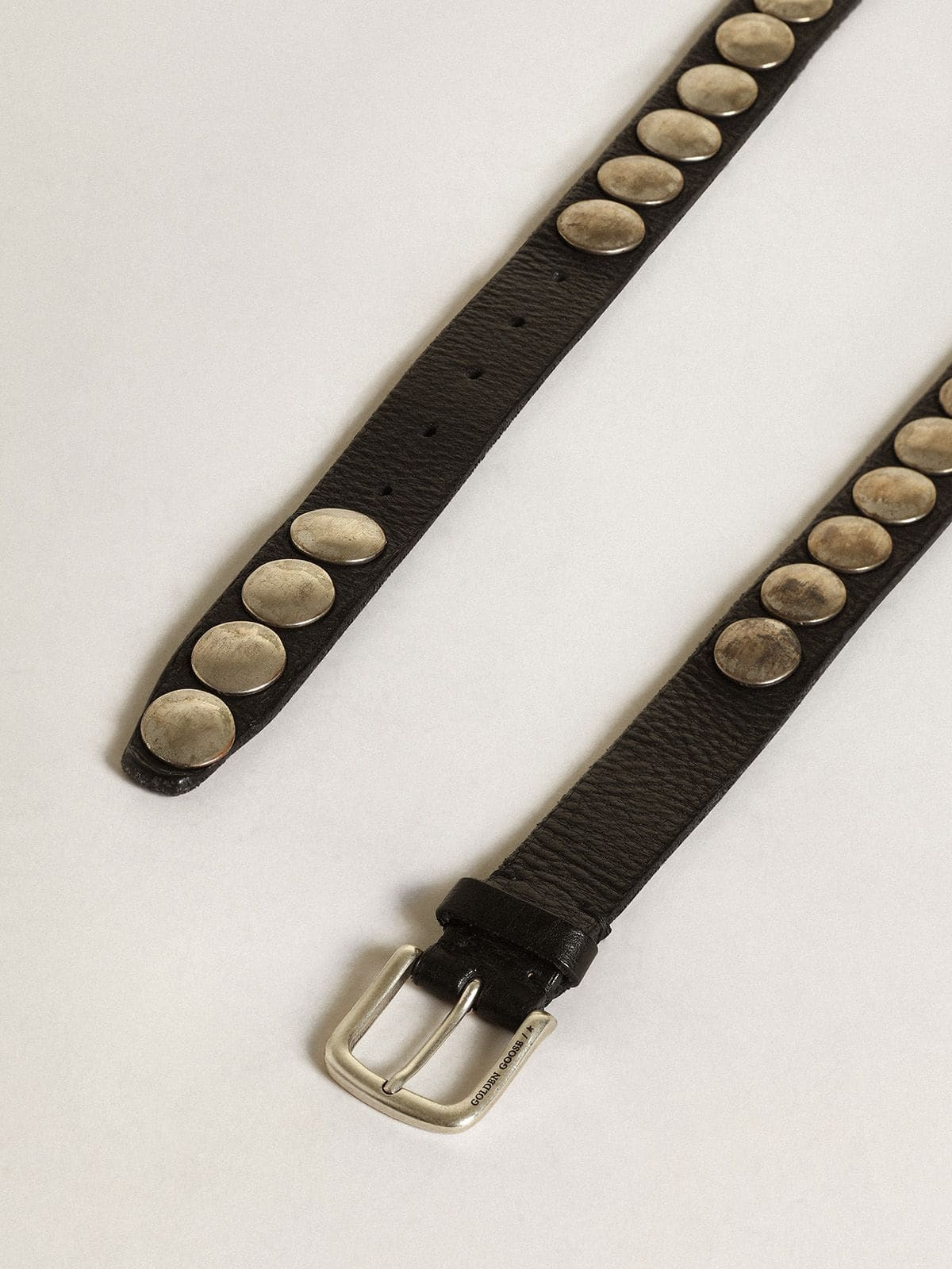 Black Trinidad belt in washed leather with studs - 2