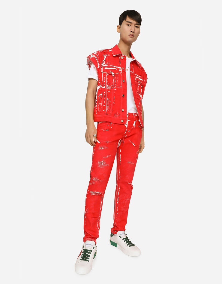 Overdyed slim-fit stretch jeans with abrasions - 5