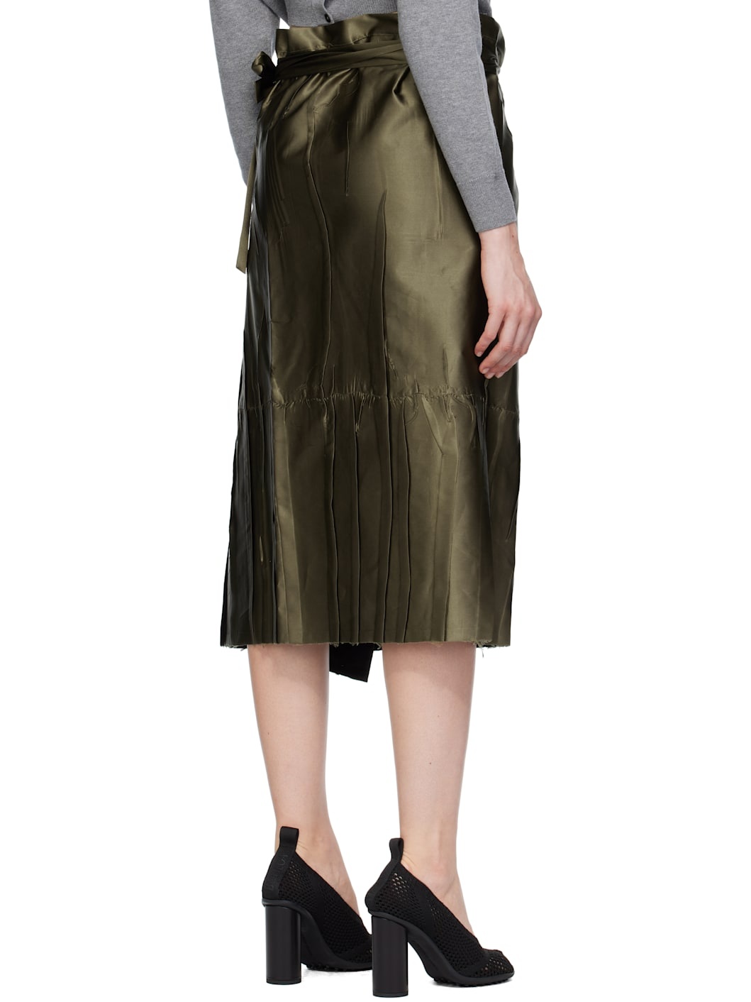 Khaki Apron Flat Midi Skirt - 3