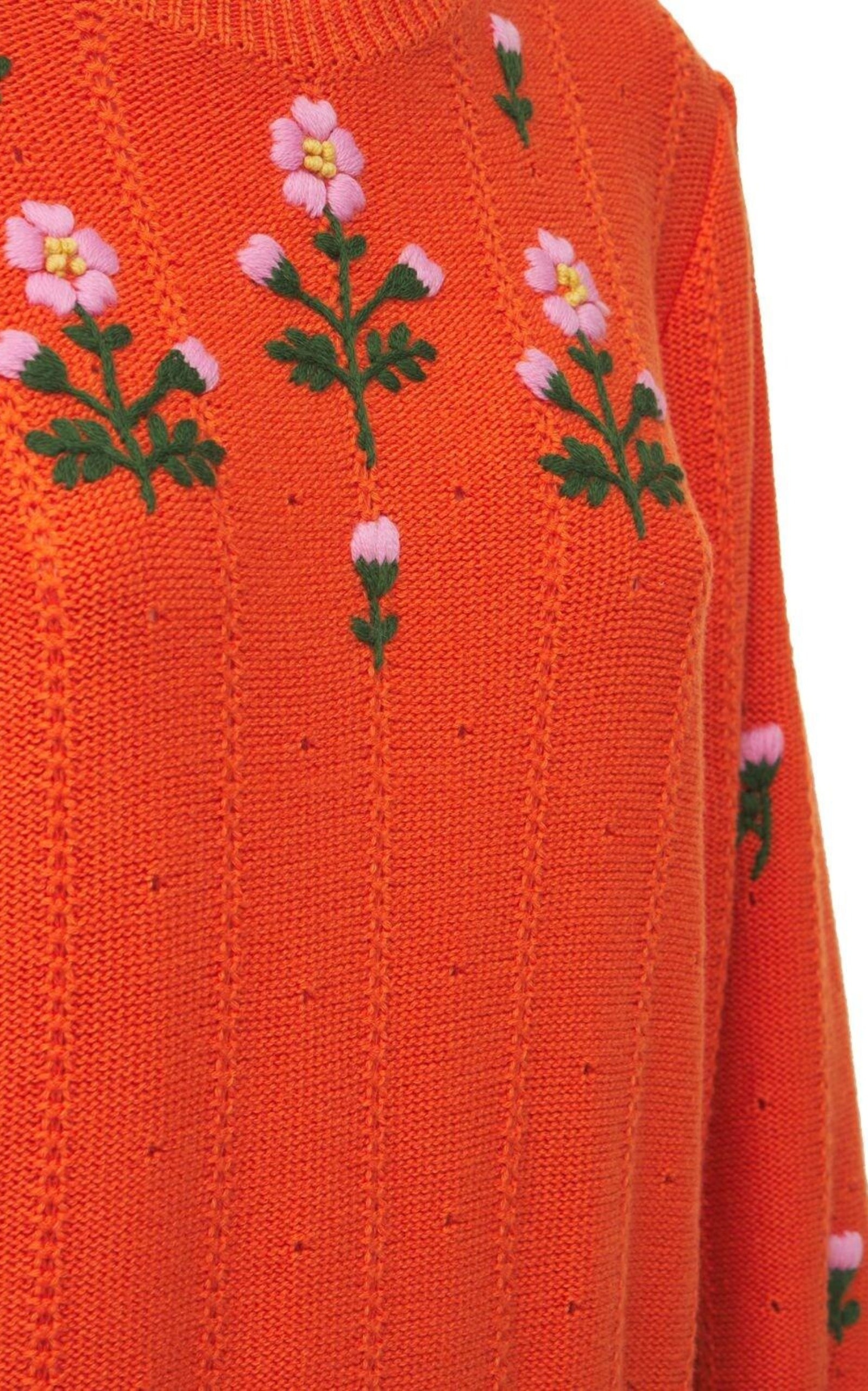 Floral Embroidered Wool Blend Sweater - 4