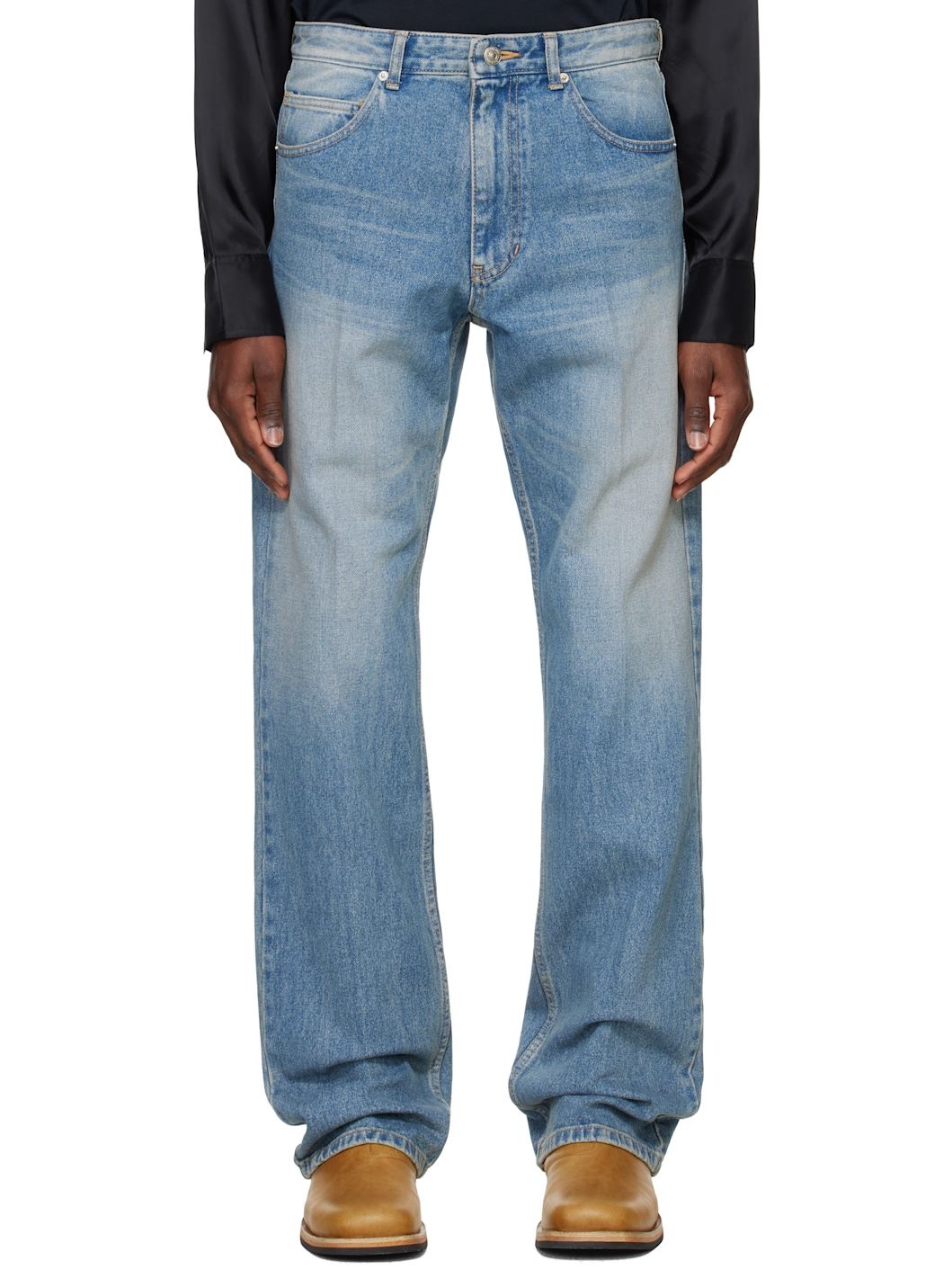 Blue Straight Slim Bootscut Denim Jeans - 1