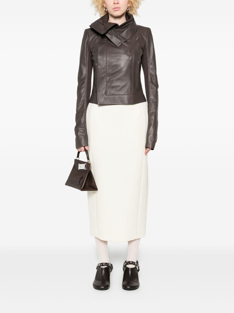 Rick Owens asymmetric leather coat outlook