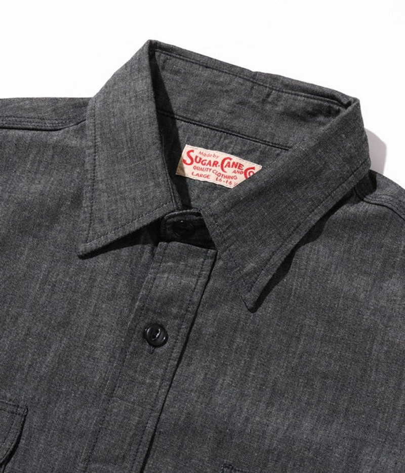 SUGAR CANE SC29159 Black Chambray Workshirt outlook