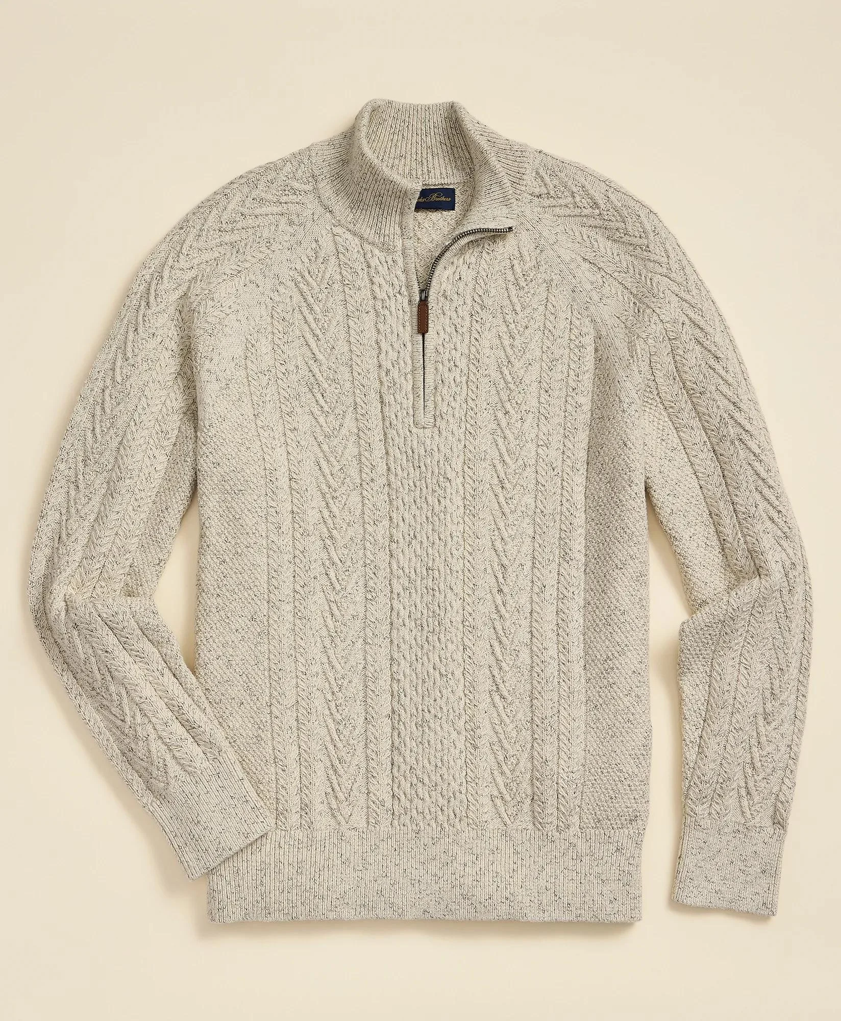 Cotton Quarter-Zip Mouline Fisherman Military Sweater - 1