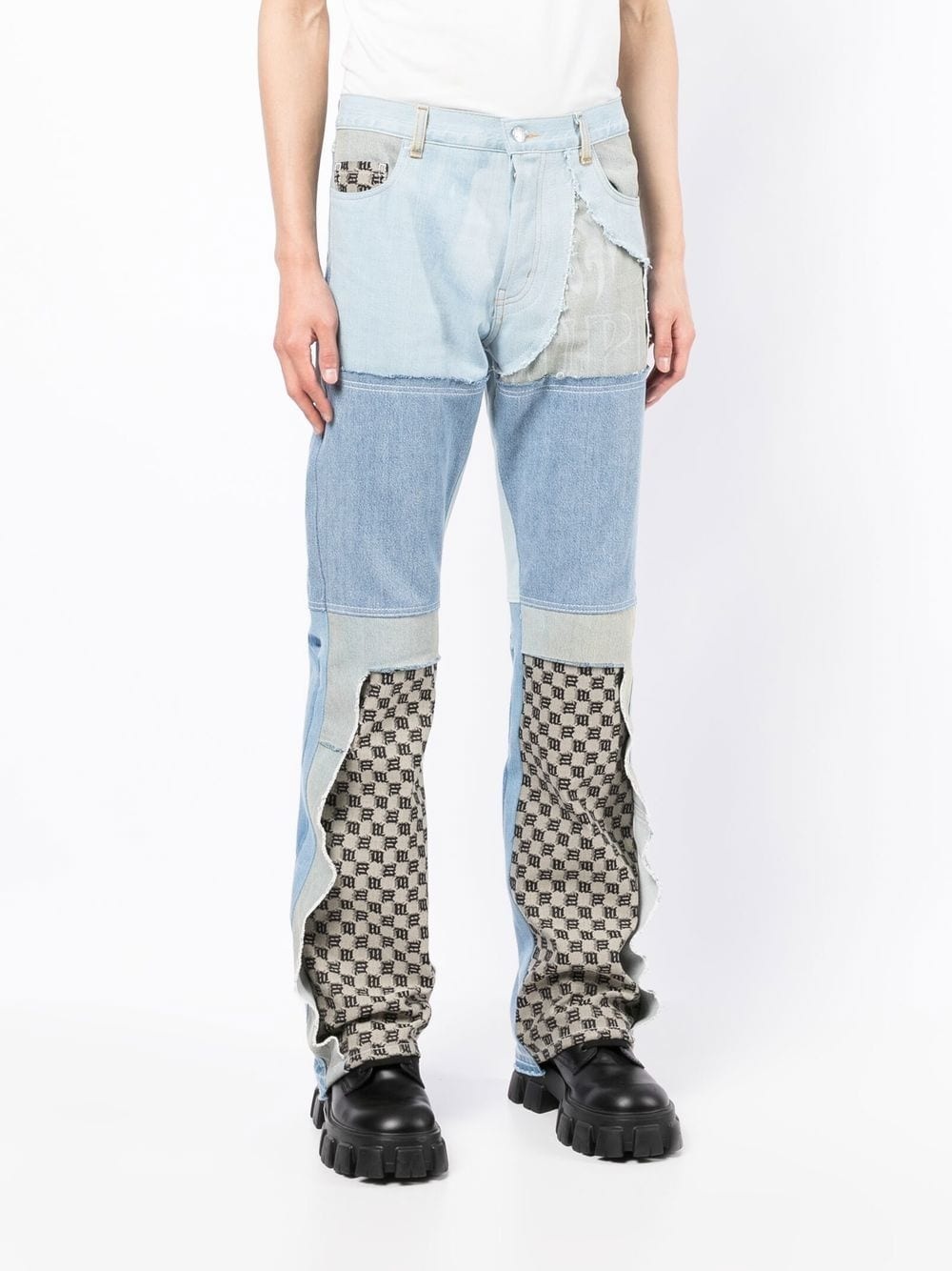 upcycled monogram-patchwork jeans - 3
