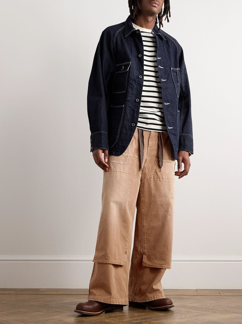 Kapital Farmer Wide-Leg Logo-Appliquéd Distressed Cotton Trousers Camel outlook