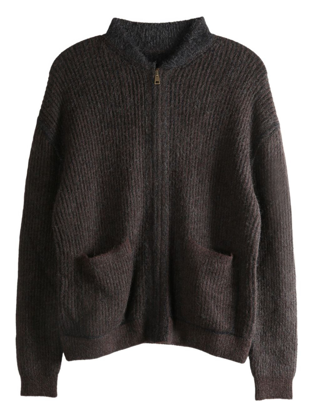 ribbed zip-front cardigan - 1