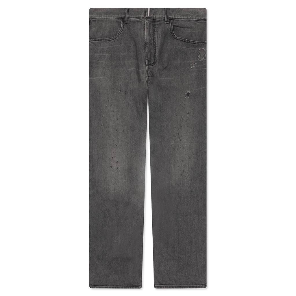 DISTRESSED DENIM TROUSERS - BLACK - 1