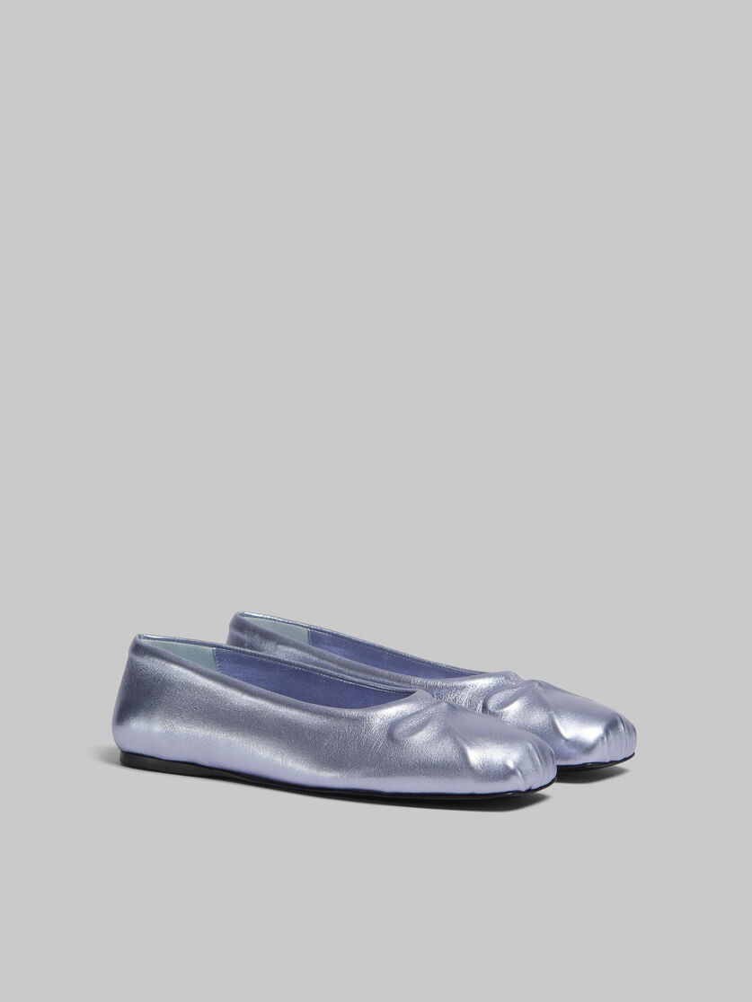 LIGHT BLUE NAPPA LEATHER SEAMLESS LITTLE BOW BALLET FLAT - 2