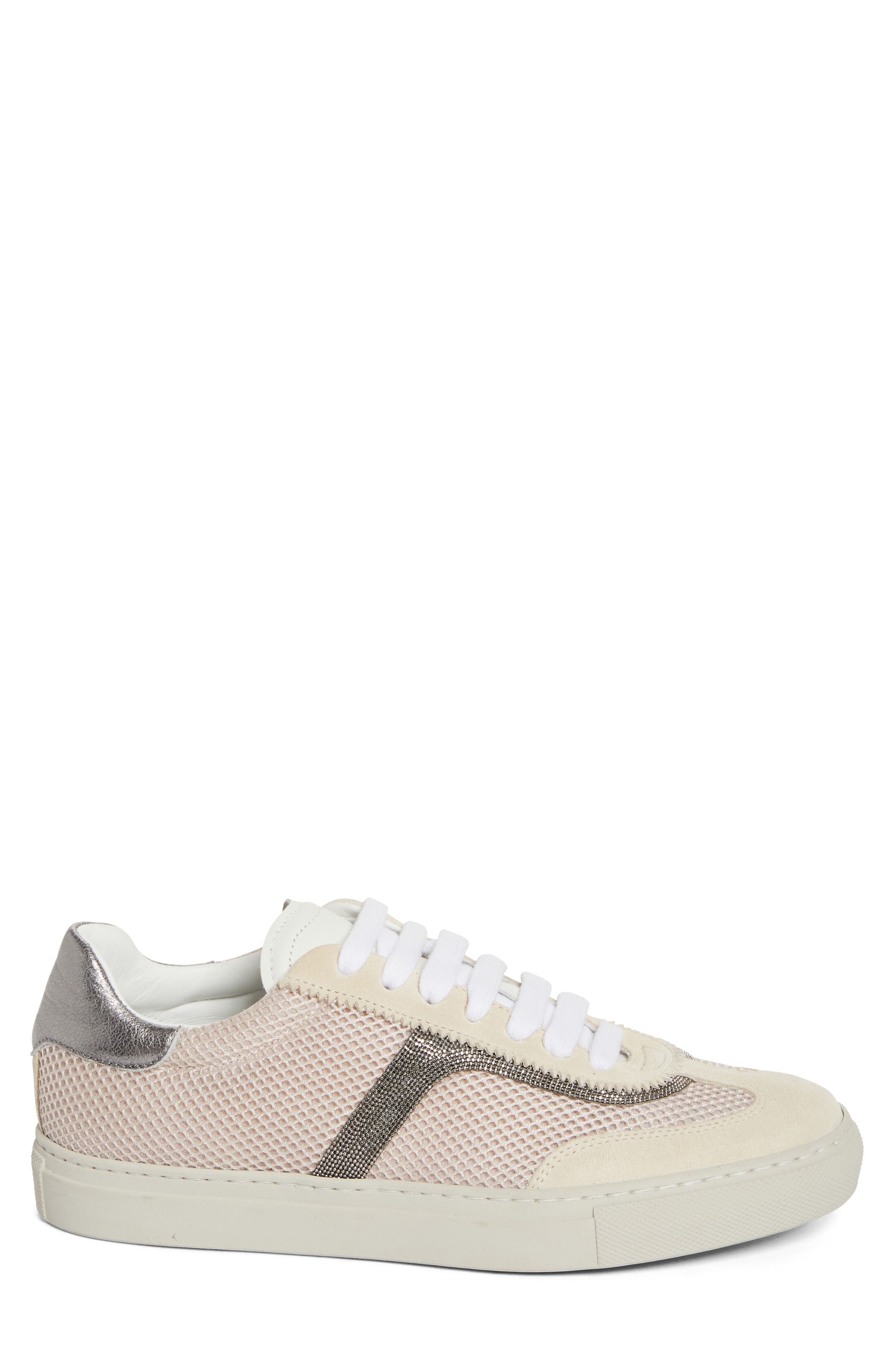 Brunello Cucinelli Monili Trim Mixed Media Low Top Sneaker in C7680 Oat at Nordstrom - 3