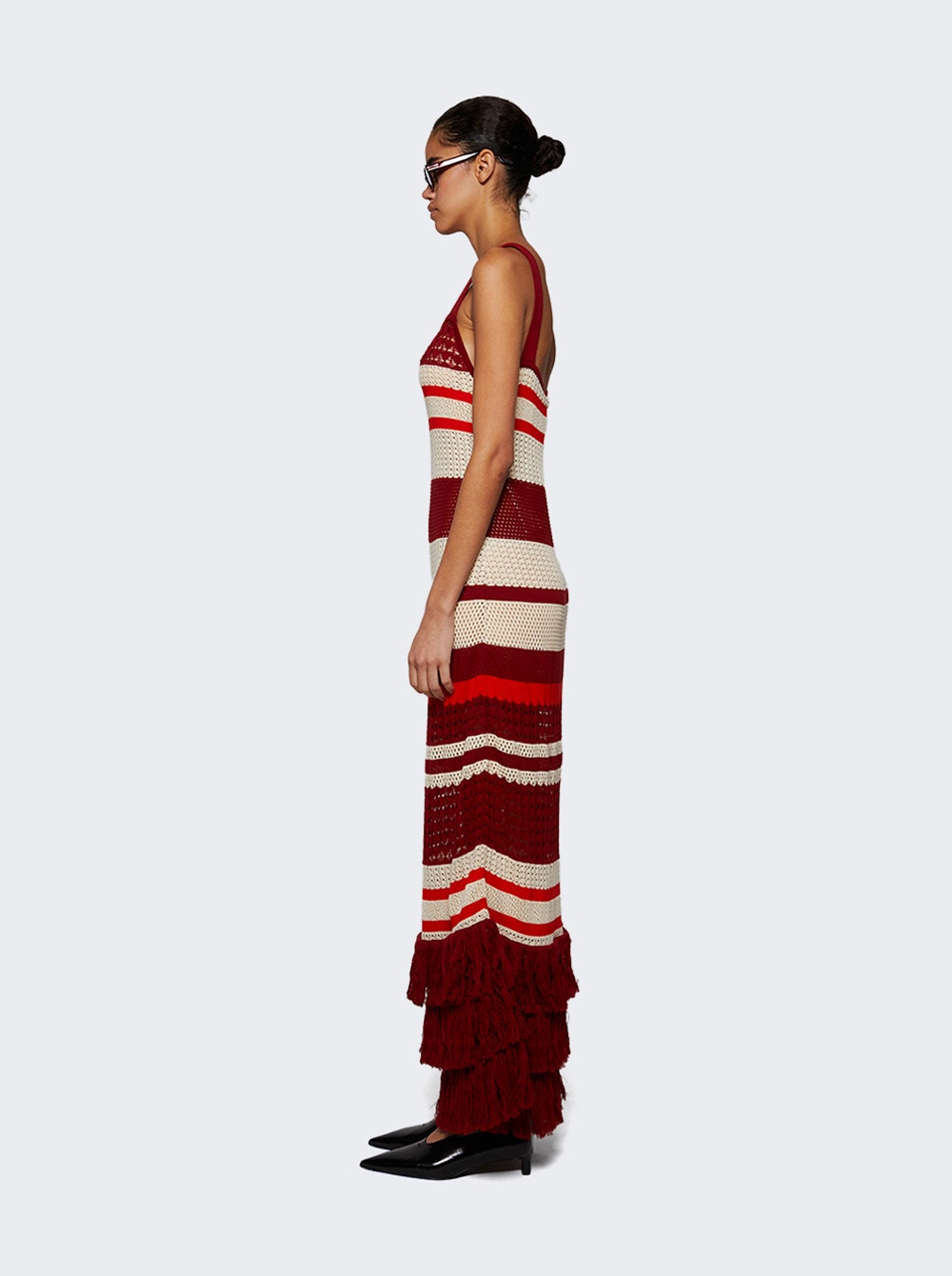 Embayed Midi Dress Antique Ecru And Wine - 4