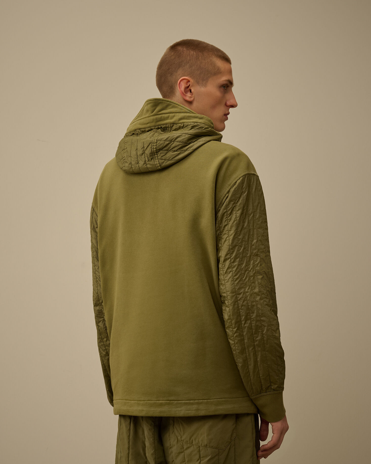 Diagonal Raised Fleece Mixed Full Zip Hooded Sweatshirt - 4