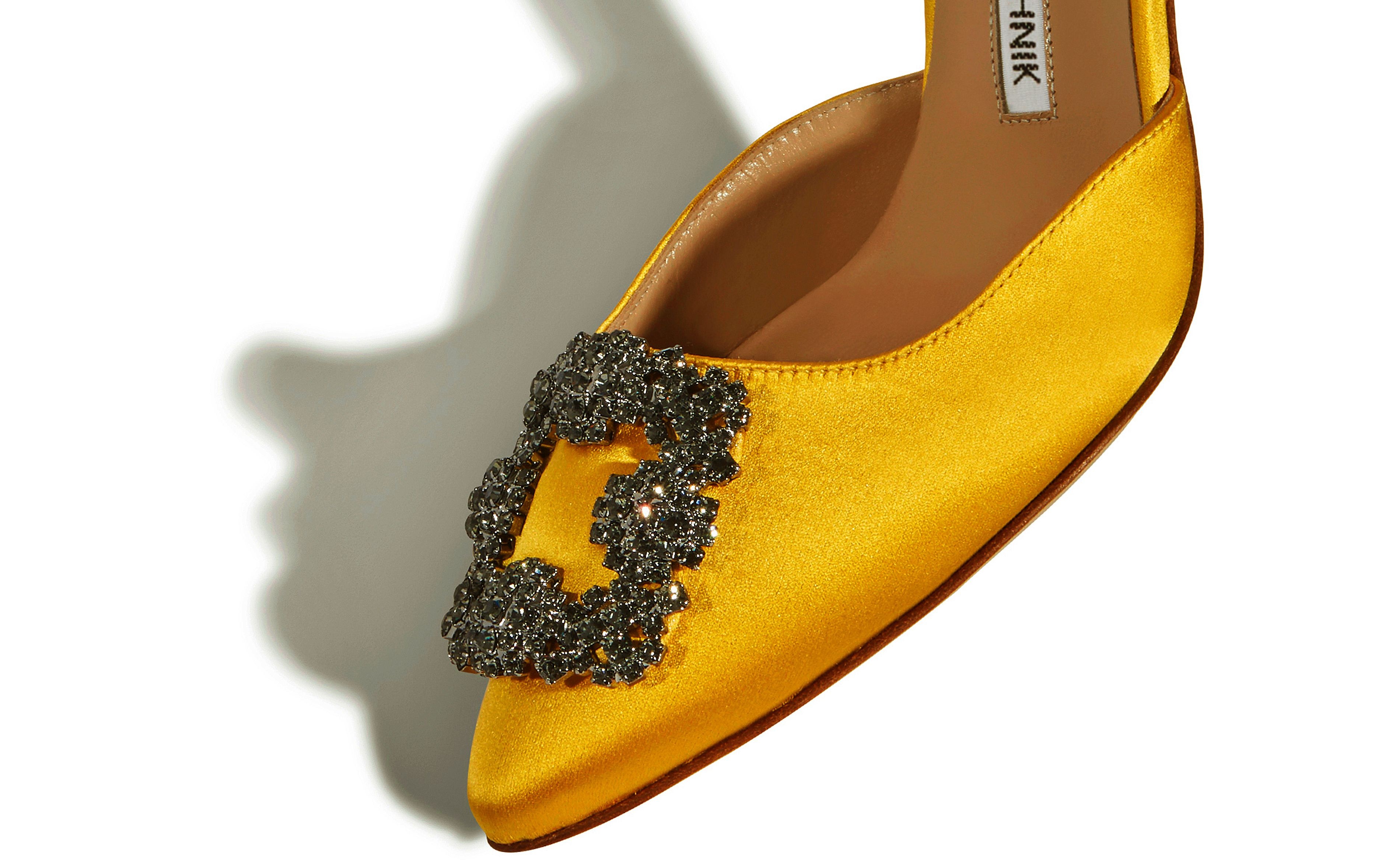 Yellow Satin Jewel Buckle Slingback Pumps - 4