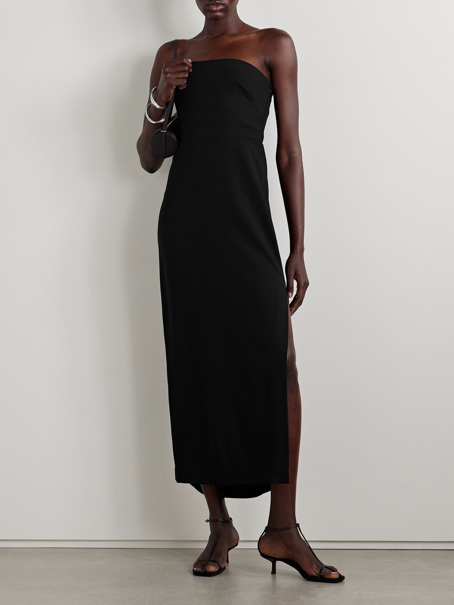 Strapless wool-blend crepe midi dress Black - 2
